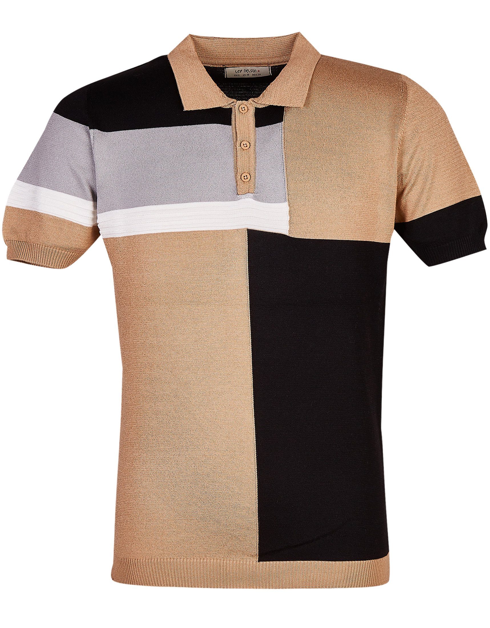 Polo Nelson T-Shirt normal Leif LN-7590 Feinstrick kaffee-schwarz