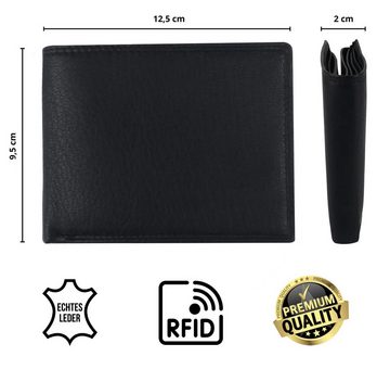 Fomax Geldbörse Herren aus echtem Leder mit RFID Schutz, Querformat Portemonnaie für Männer, Schwarz