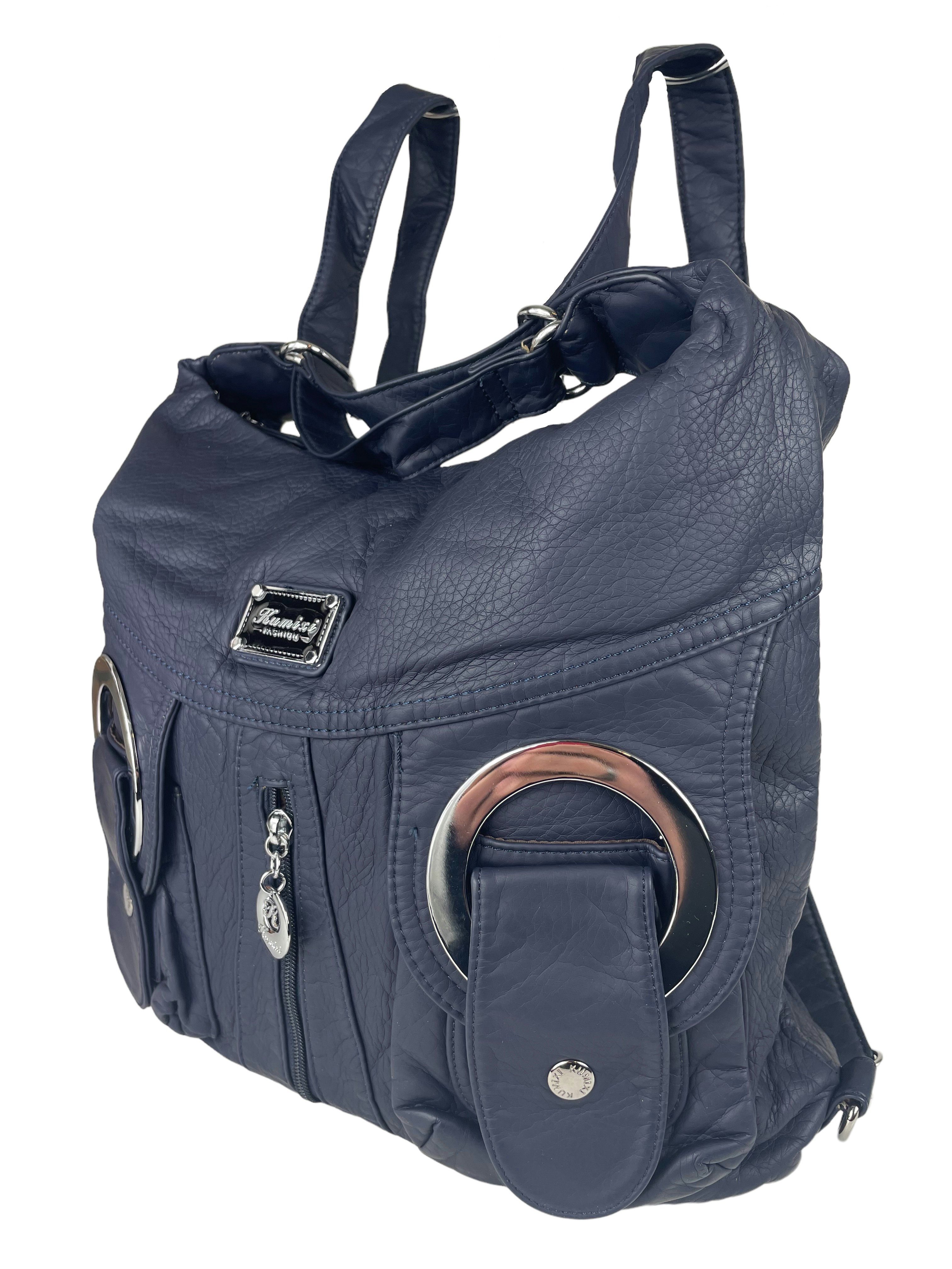 Taschen4life Schultertasche Rucksacktasche W6802 Multifunktionstasche, Tasche oder Rucksack, verstellbarer Schulterriemen, als Schultertasche oder Rucksack tragbar marine
