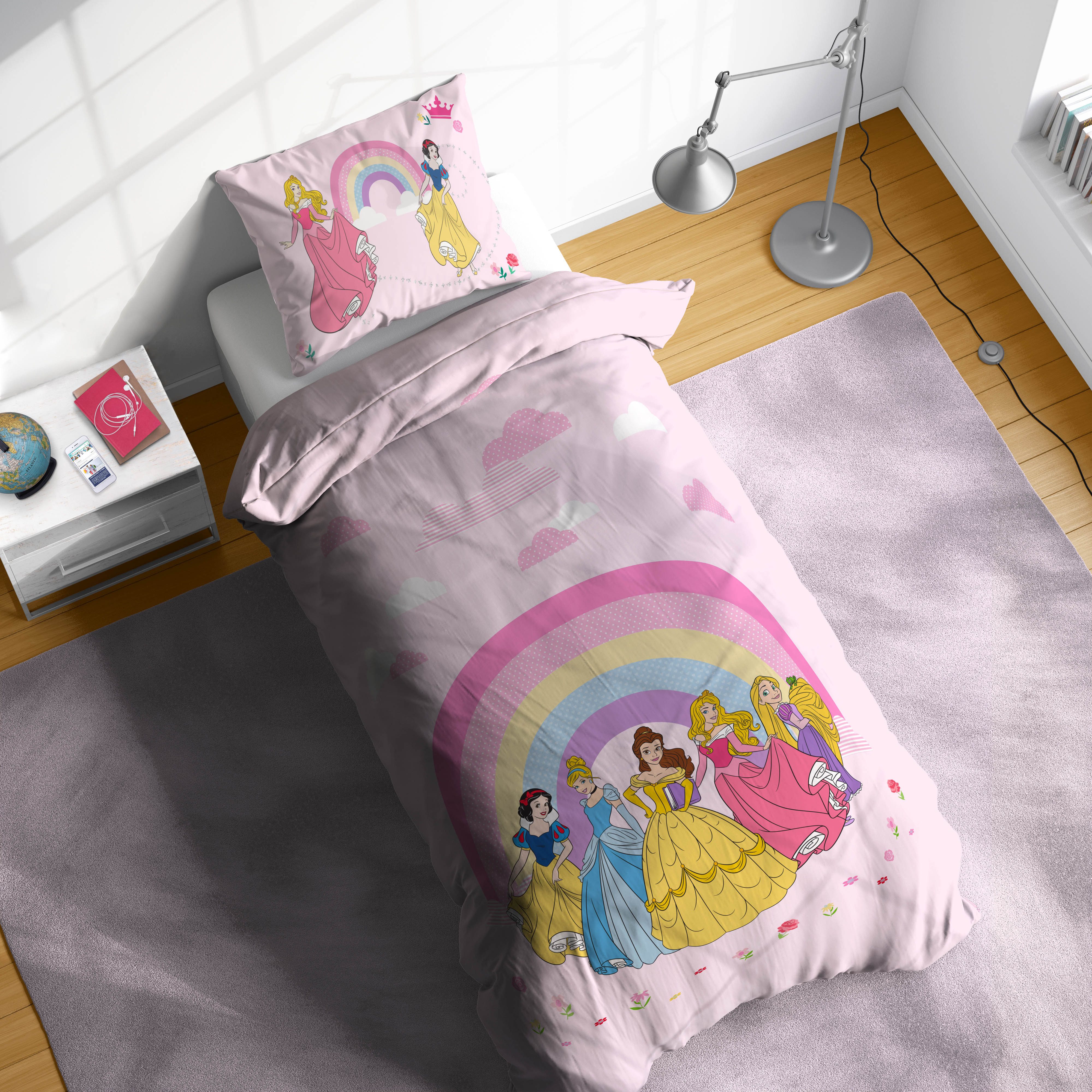 Disney Kinderbettwäsche Disney Princess Rainbow, Linon, 2 teilig, 100% Baumwolle