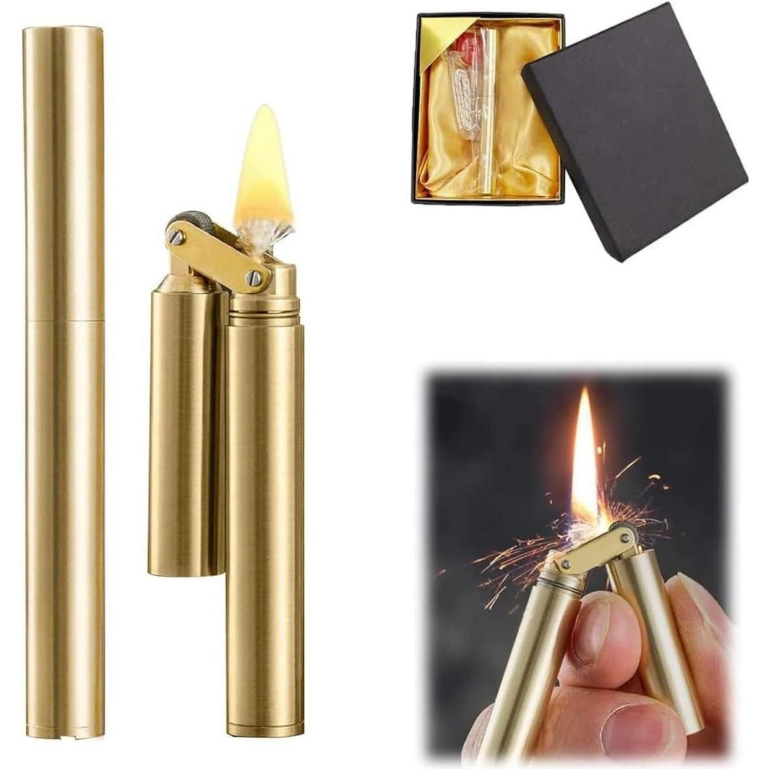 lliang Feuerzeug Winddichtes Jetflammenfeuerzeug Gold, nachfüllbar & einzigartiges