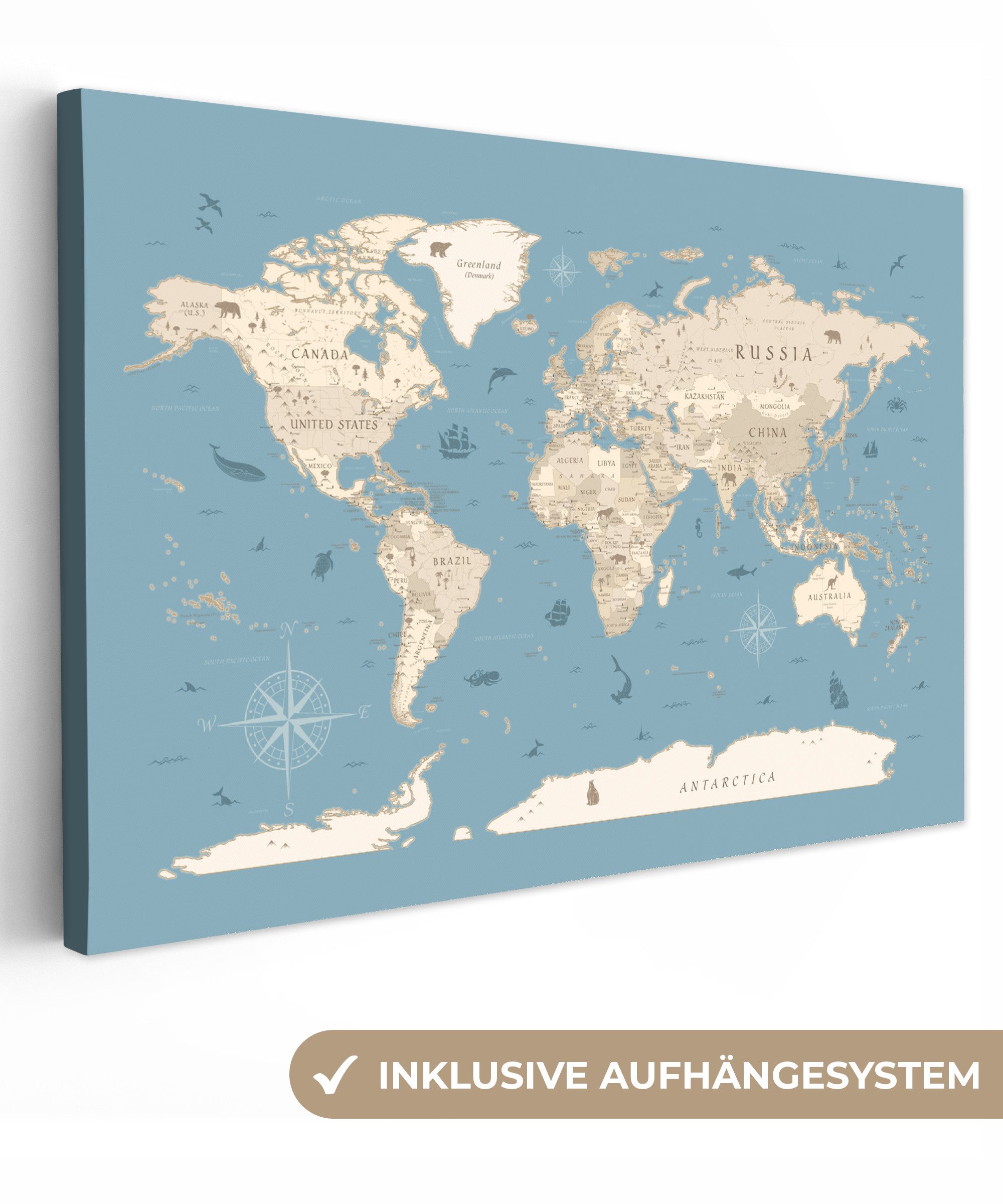 OneMillionCanvasses® Leinwandbild Weltkarte - Ozean - günstig online kaufen