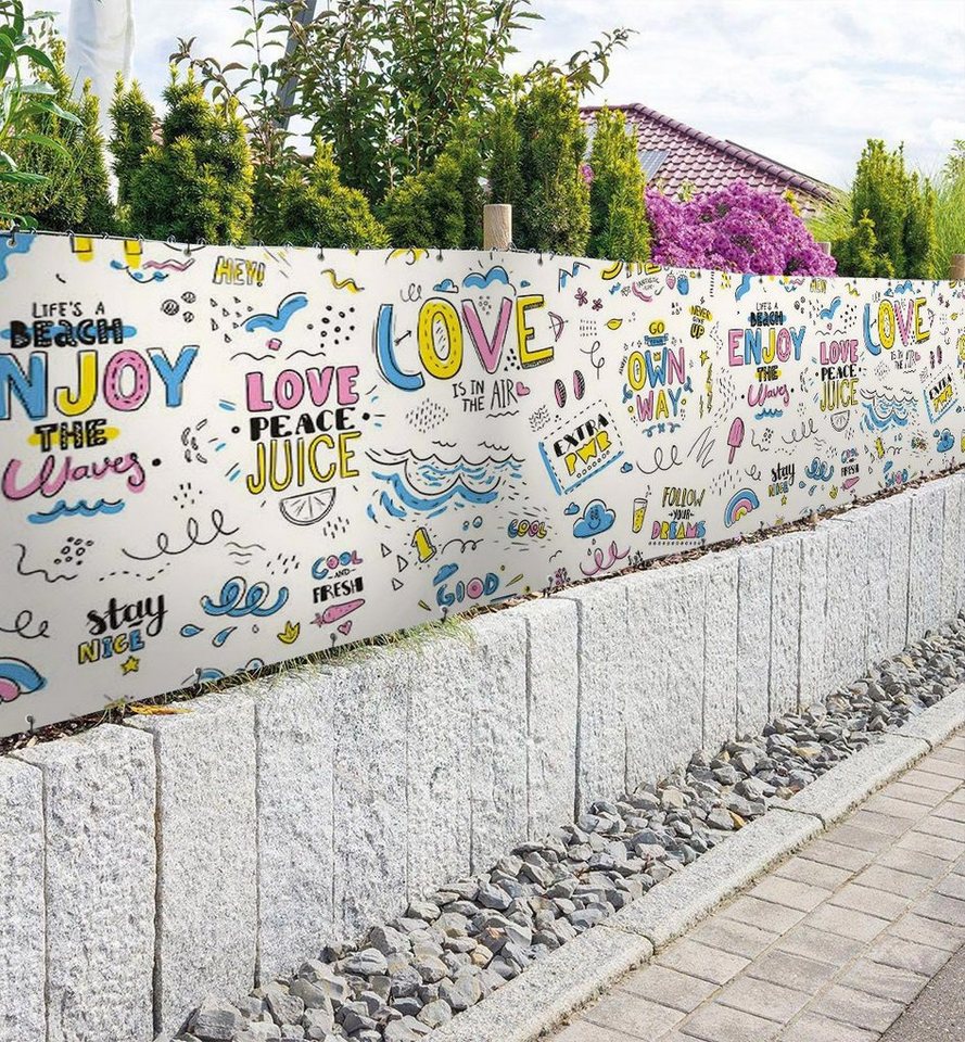 Thumbnail - MyMaxxi Sichtschutzzaunmatten Zaunbanner Glücklich und bunt Sichtschutz Garten Zaun