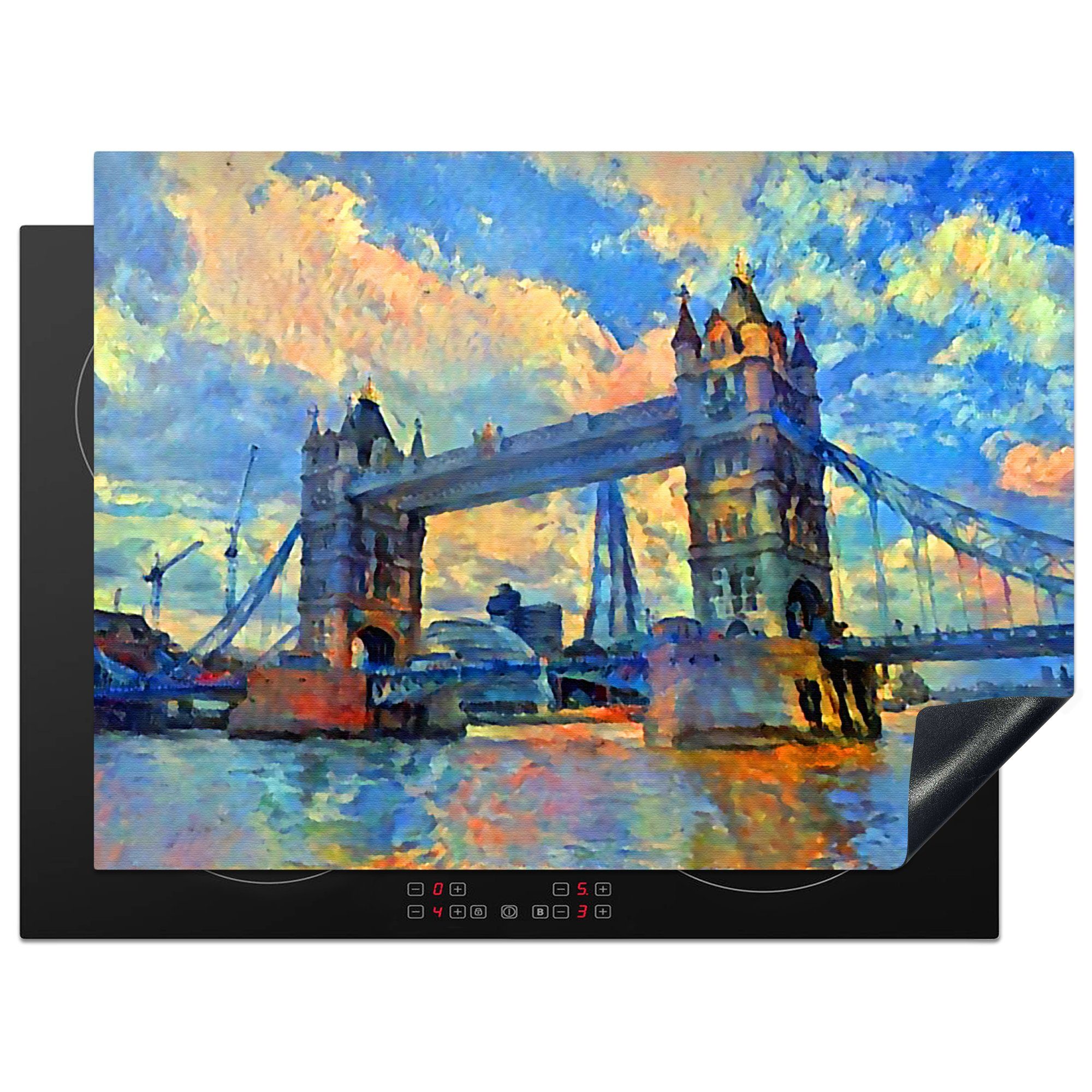 London Ceranfeldabdeckung - Gemälde Herdblende-/Abdeckplatte - Brücke tlg), cm, Arbeitsfläche nutzbar, Vinyl, (1 70x52 Öl, - MuchoWow Mobile
