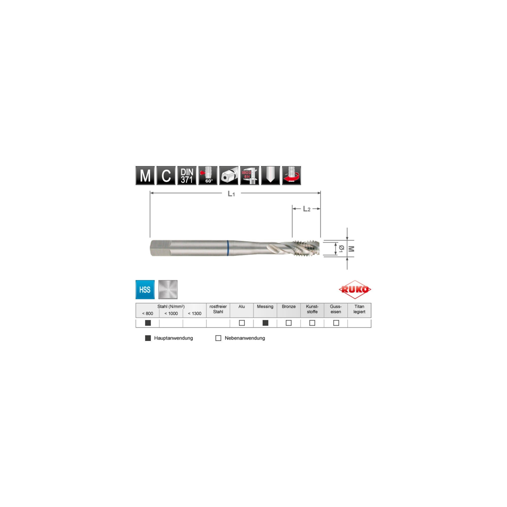 Ruko Gewindebohrer RUKO Maschinengewindebohrer M DIN 371 HSS M 5 Gewindelänge 8 mm