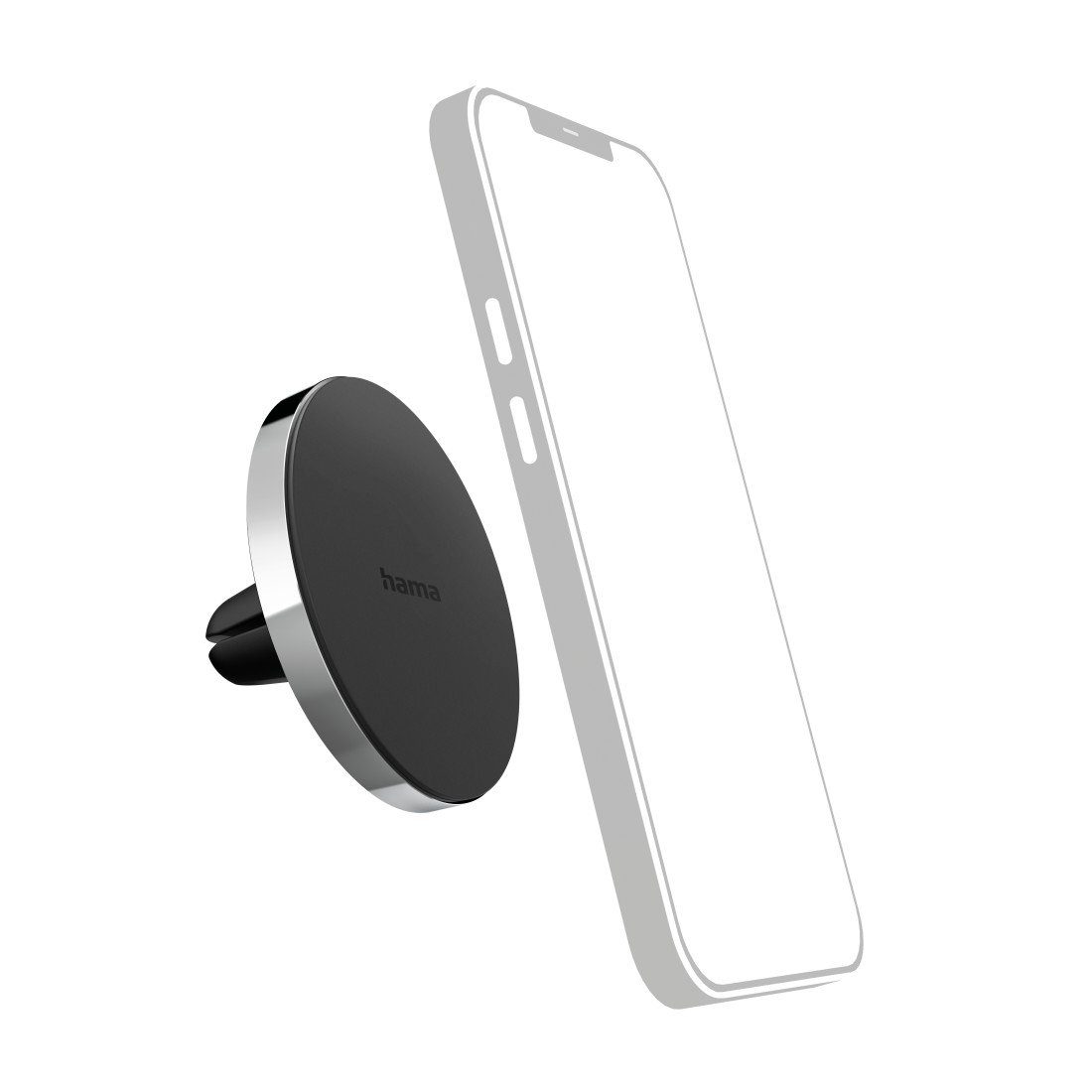 Hama Smartphone-Halterung Handyhalterung Auto Magnet, für Lüftung, schwarz silberfarben, robust, (bis 6,7 Zoll, iPhone 15 14 13 12, 15 14 Plus, 15 14 13 12 Pro/ Pro Max, 13 12 mini)