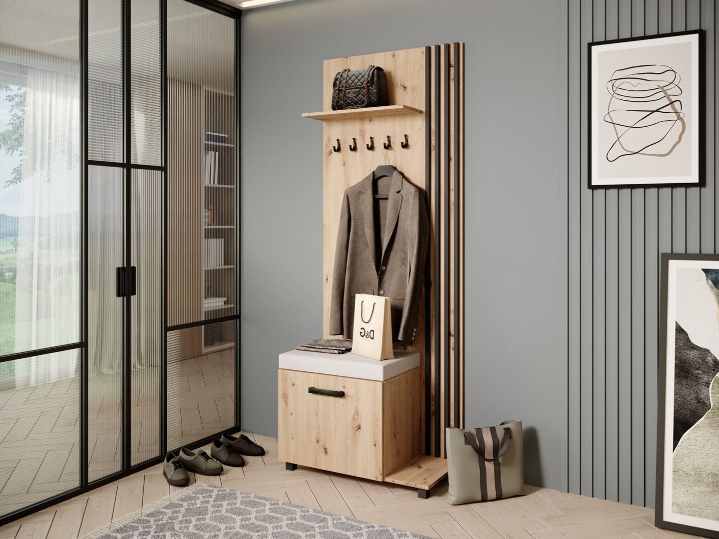 Beautysofa Garderobenschrank Garderobenschrank mit Aufhängern LIVIA (Mit el günstig online kaufen
