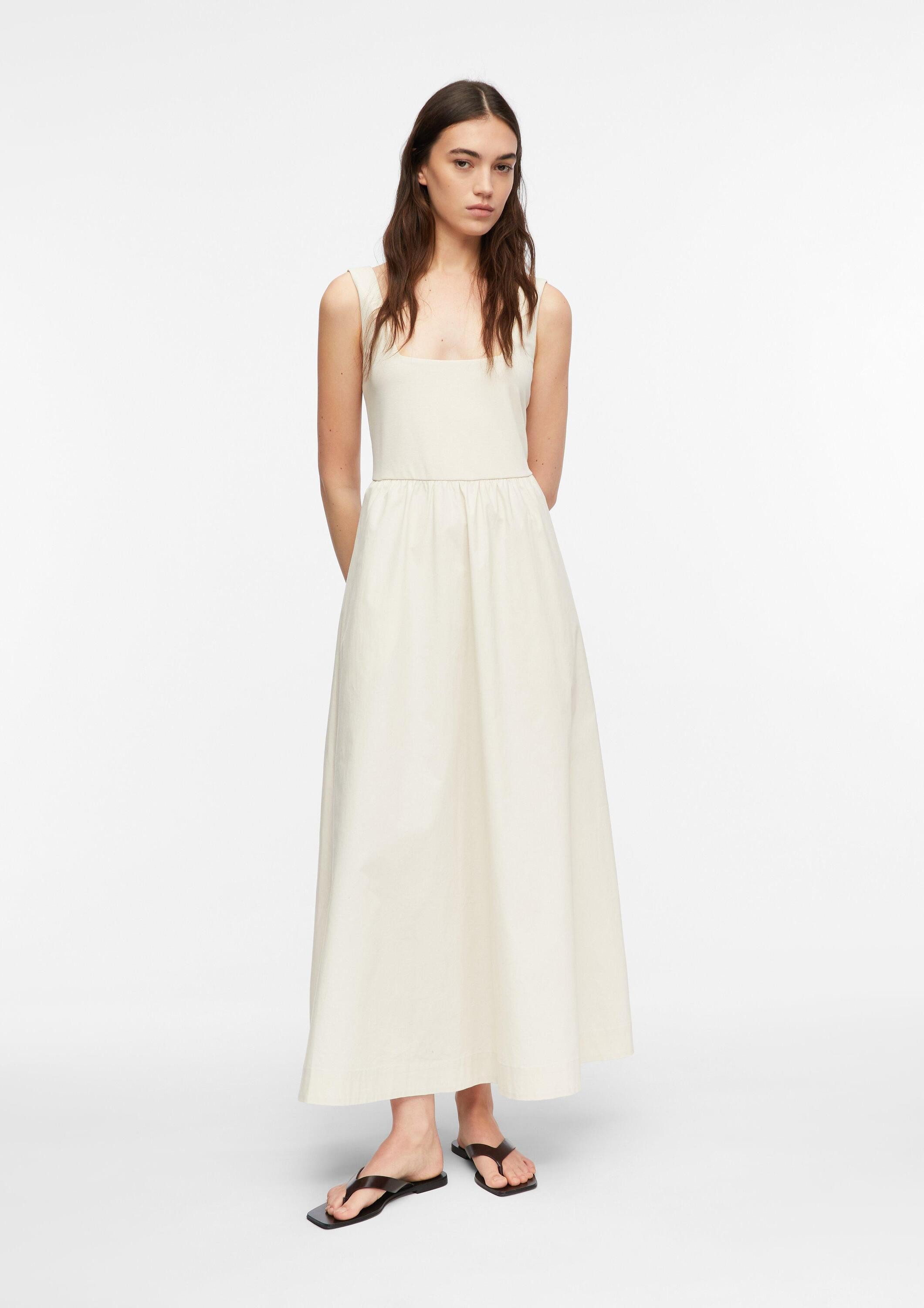 comma Midikleid Kleid Kleid im Fabricmix mit Popeline-Rock und Eingrifftaschen