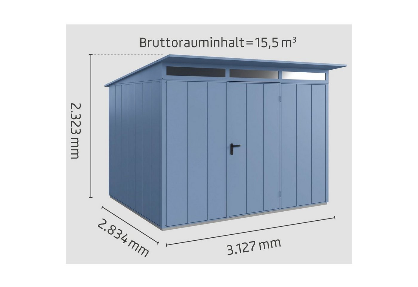 Thumbnail - Hörmann Ecostar Gerätehaus Elegant mit Pultdach (313 x 283 cm), Metall
