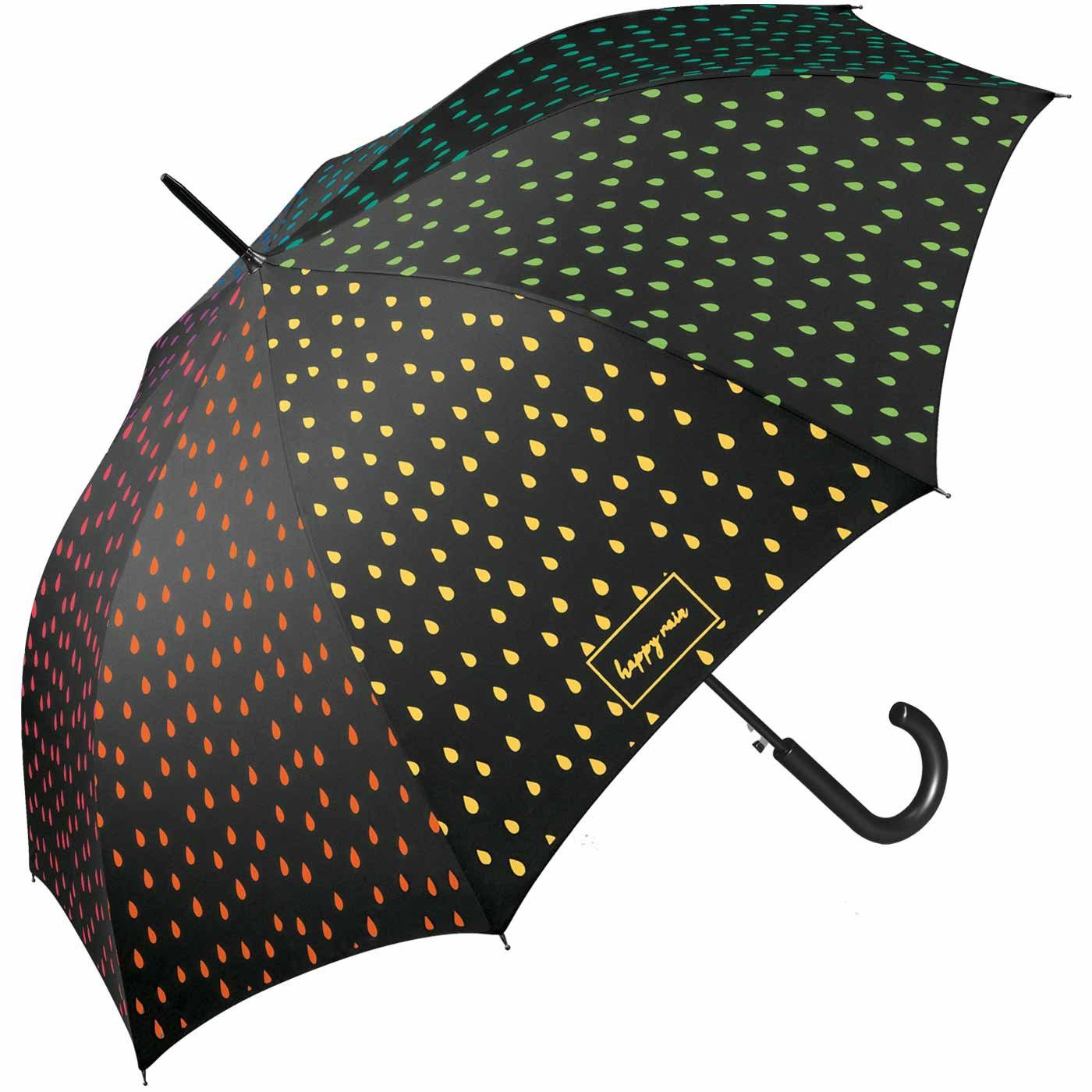 HAPPY RAIN Stockregenschirm großer Damen-Regenschirm mit Auf-Automatik, die weißen Tropfen färben sich bei Nässe bunt – Bild 3 von 4