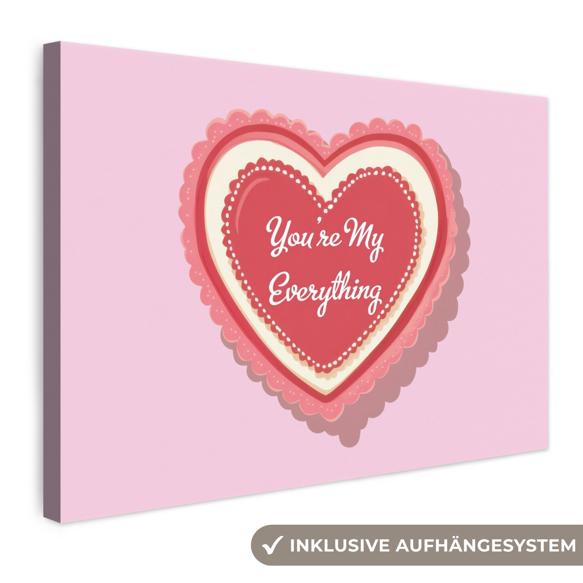 OneMillionCanvasses® Leinwandbild Liebe - Herz - Valentinstag, Fotodruck (1 St), Leinwand Bilder Klein, Wand Dekoration Aesthetic 30x20 cm