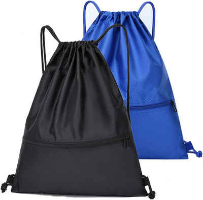 Cbei Turnbeutel Rucksack mit Kordelzug, Kordelzugbeutel Sporttasche, 2 Stück (Wasserdichter Schwimmbeutel Kordelzug Rucksack für Sport, Strand, Reisen, Gym, 2-tlg., Große Kapazität 49 * 42cm), Rucksack aus Oxford-Stoff (Schwarz+blau)