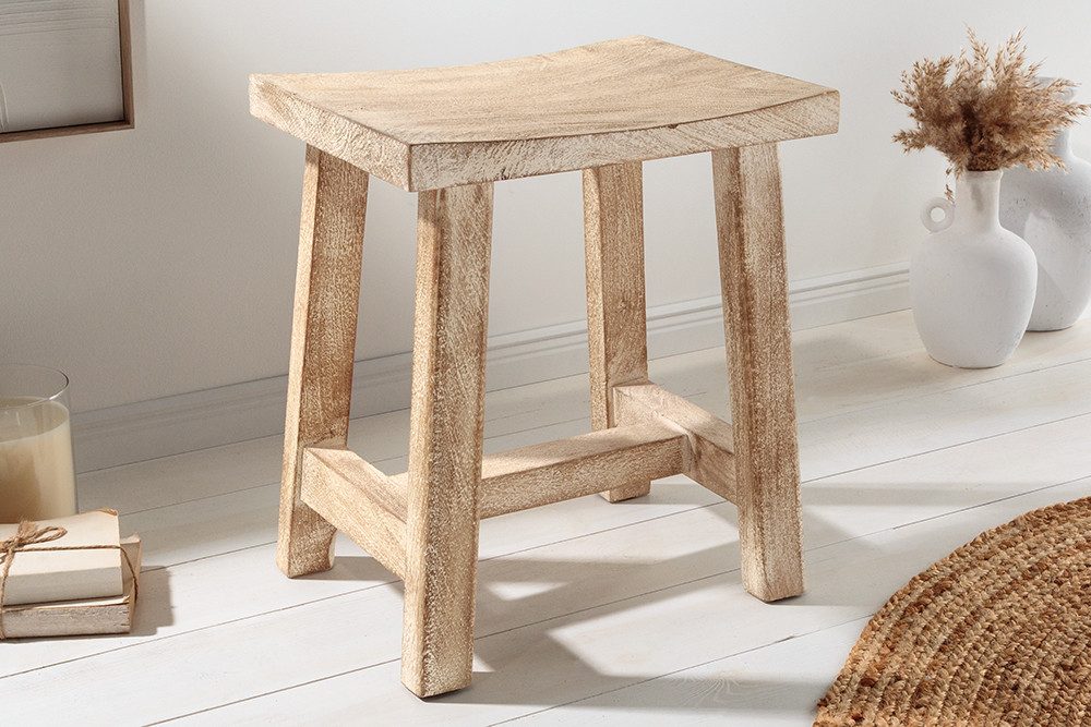 riess-ambiente Sitzhocker FINCA 45cm beige-braun (Einzelartikel, 1 St), Wohnzimmer · Mango-Massivholz · Handmade · Shabby Chic · Landhausstil