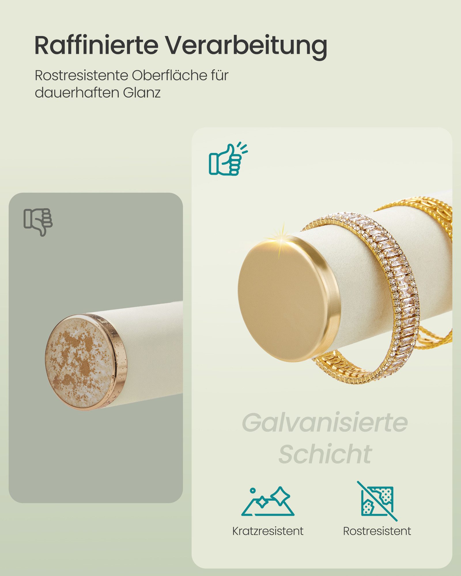 SONGMICS Schmuckständer Schmuckständer, 3 Armbandhalter, Schmuck-Organizer, mit Tablett aus Samt, abnehmbarer Ringhalter