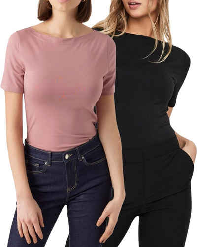 Vero Moda T-Shirt Stilvolles Damen-Shirt mit U-Boot Ausschnitt (2er-Pack) unifarbenes Oberteil aus Baumwollmischung, Größe XXL