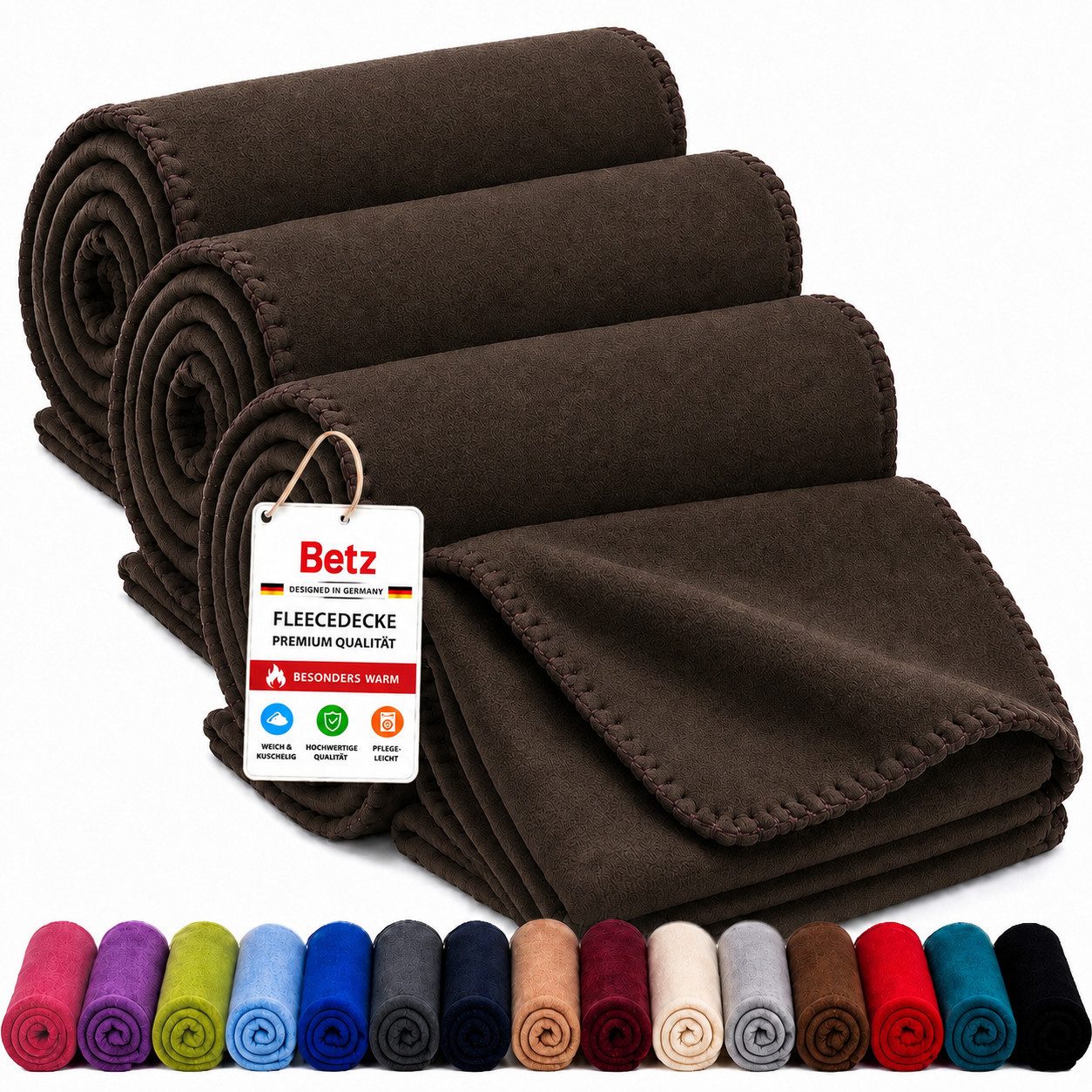 Wohndecke 3 Stück Fleecedecke Kuscheldecke Sofadecke Größe 130x170 cm, Betz, Qualität 180 g/m², Decke
