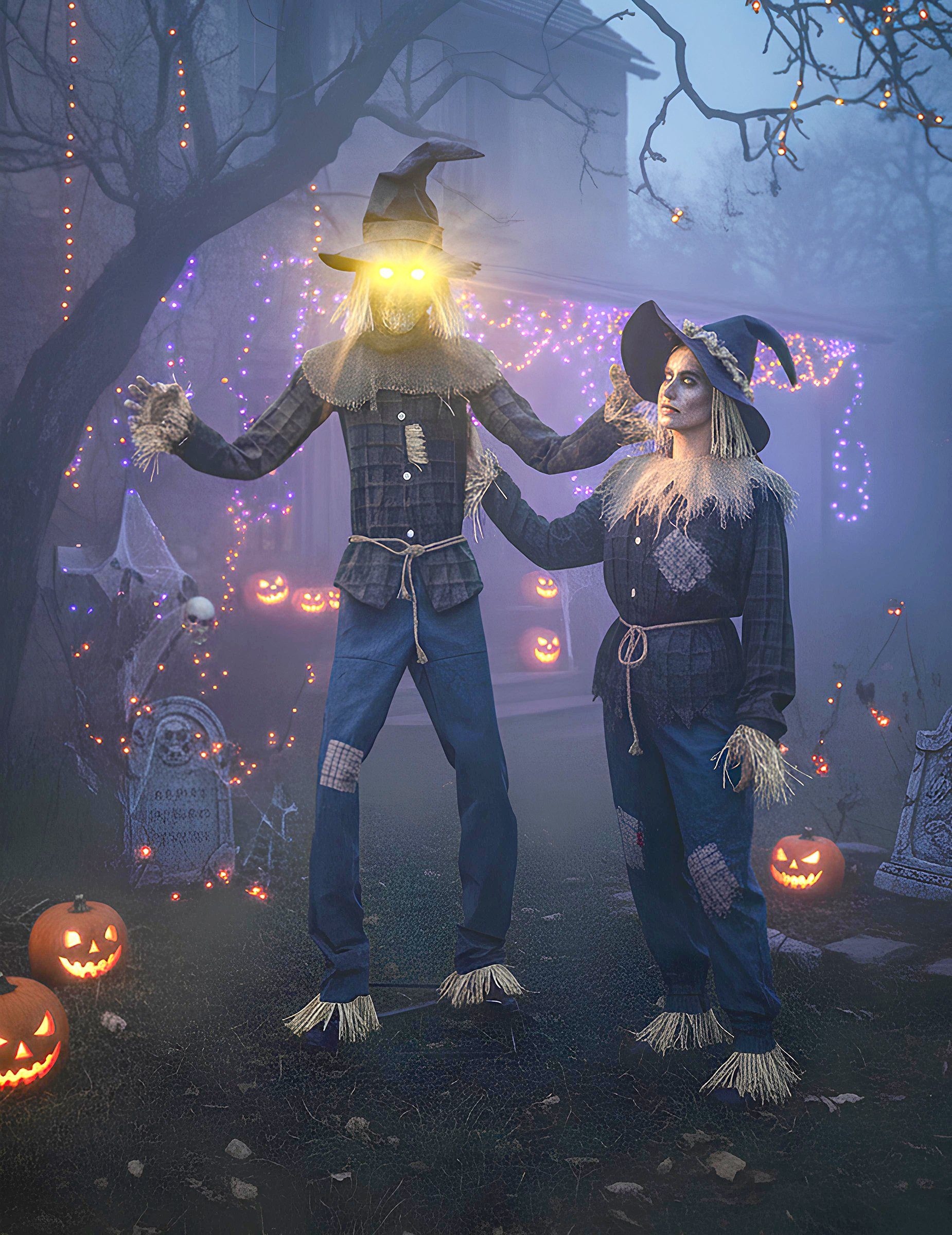 Palmer Kostüm Animatronic Furchterregende Vogelscheuche 2,05m Deko schwarz grau