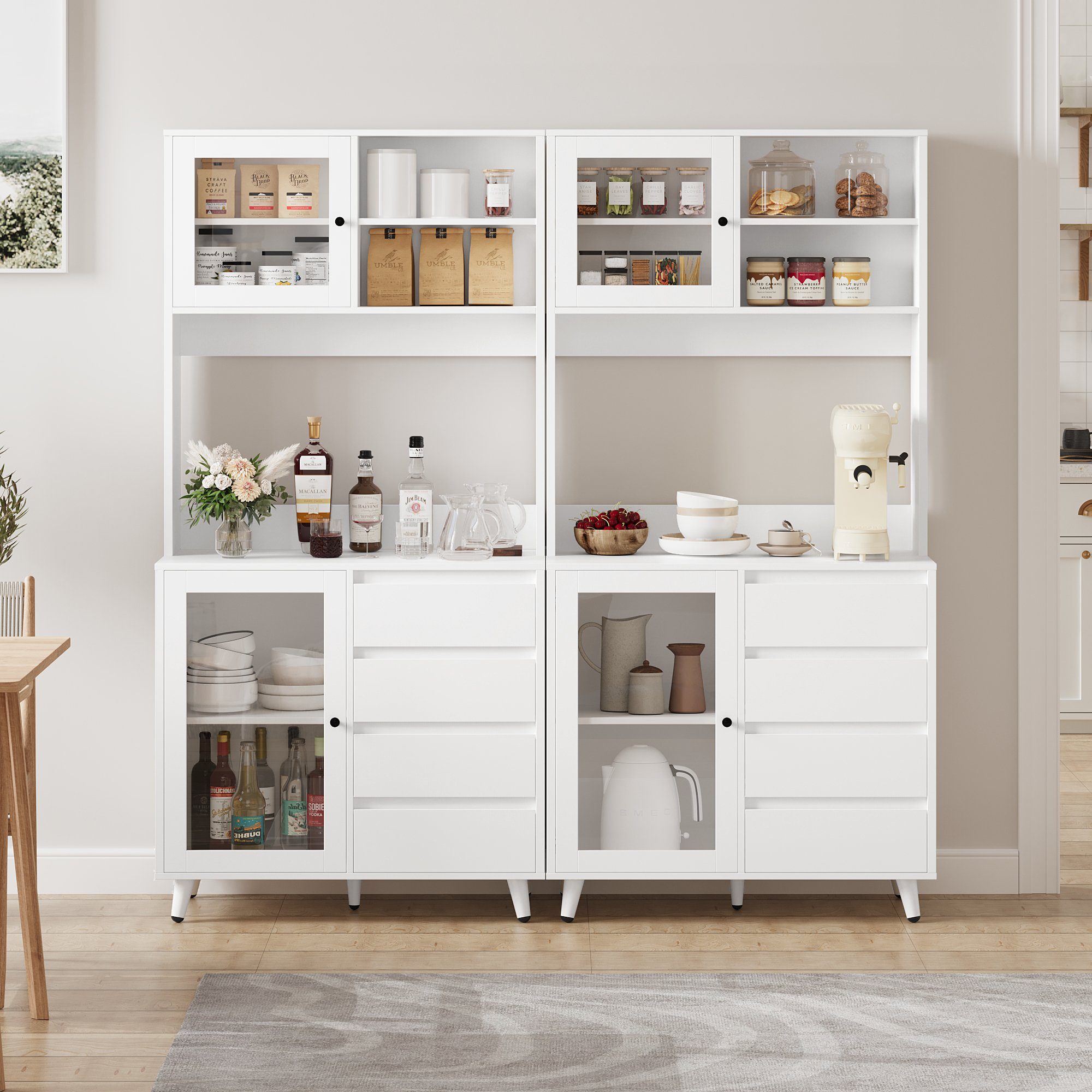 Homfa Küchenbuffet Küchenschrank Buffetschrank Hochschrank mit Arbeitsplatte und 4 Schubladen, weiß, 80x40x180 cm