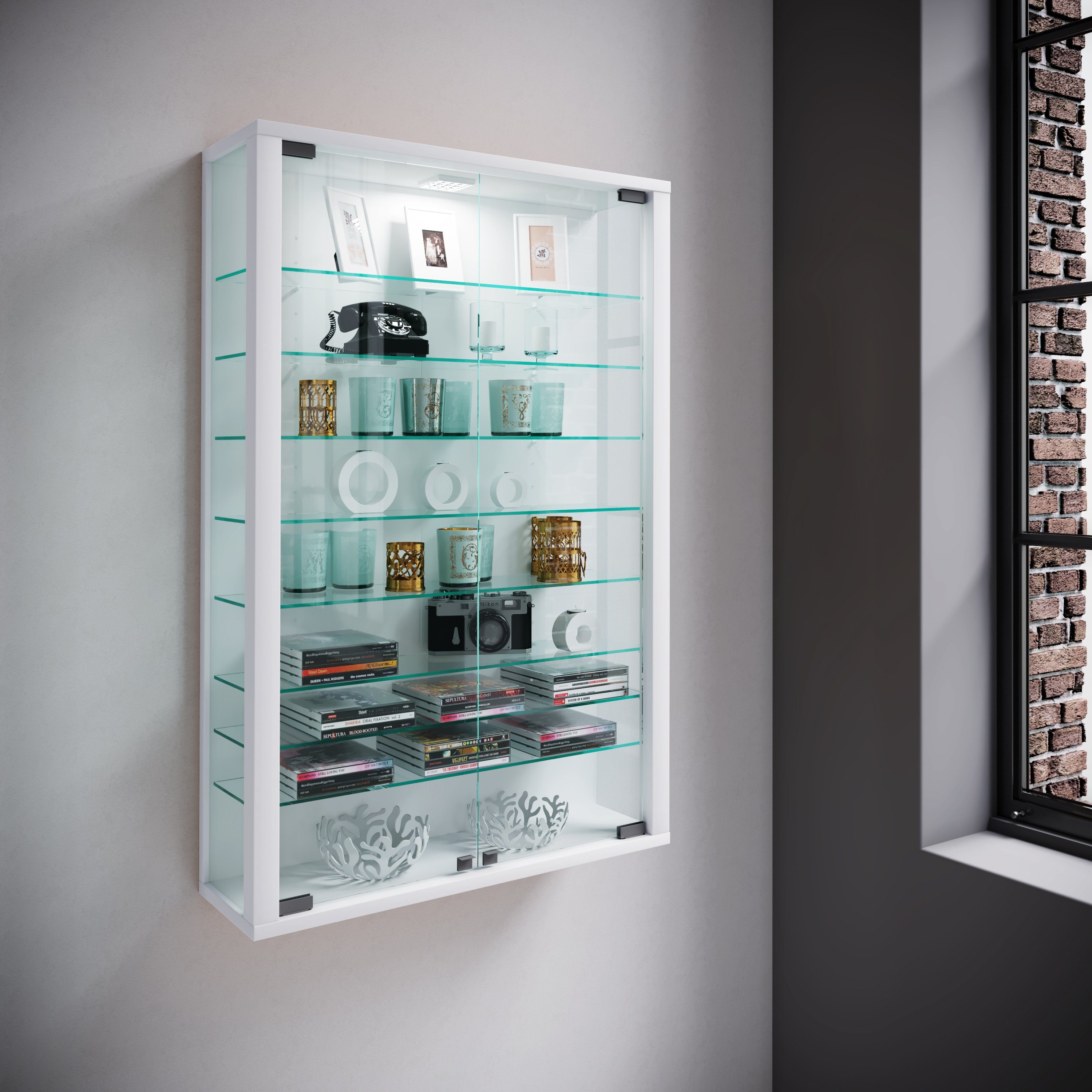 VCM Hängevitrine Vitrosa B. 59 x T. 18 x H. 91 cm Präsentation von Sammlerstücken und Dekoartikeln, Wohnzimmer oder Büro – Bild 4 von 5