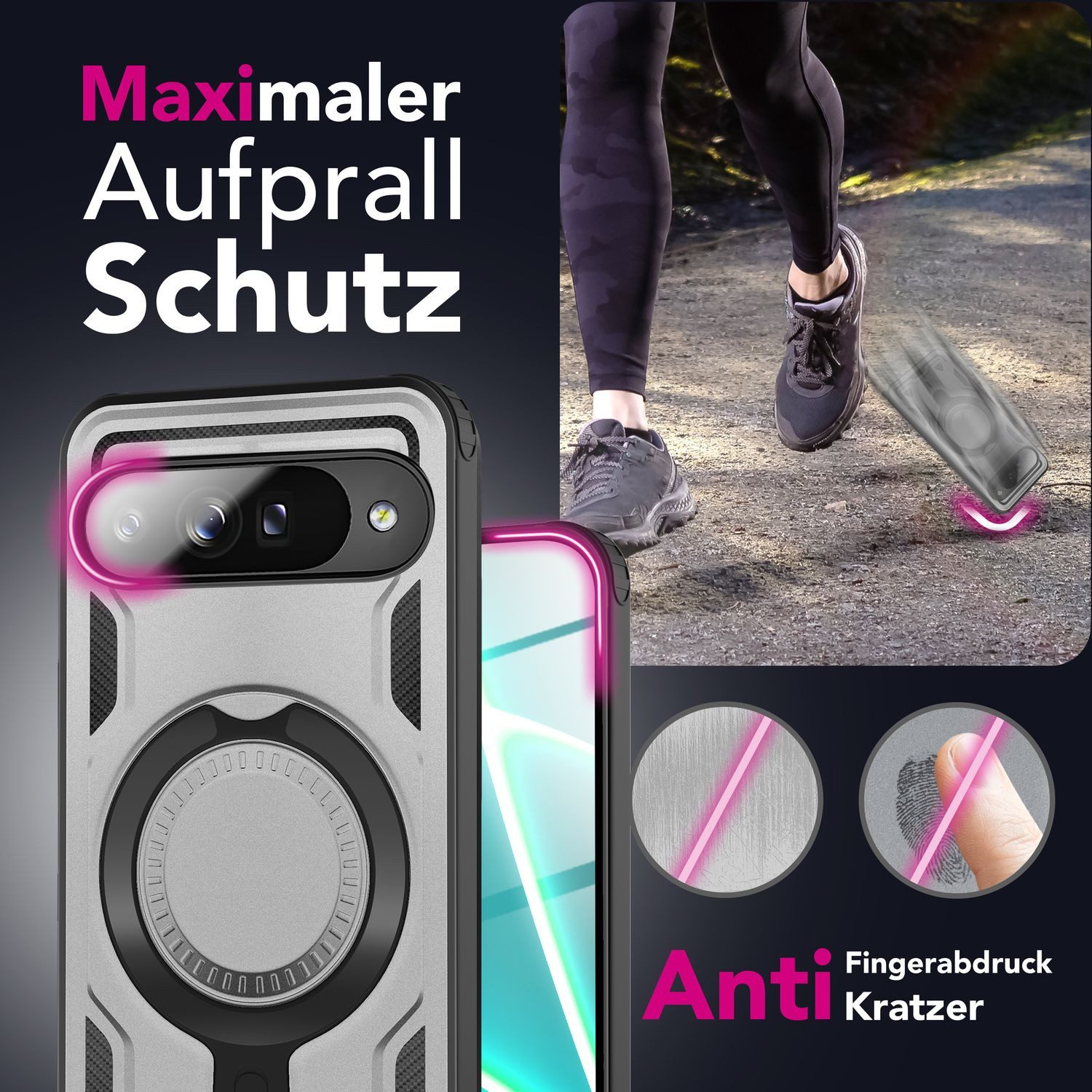 Nalia Smartphone-Hülle Google Pixel 10 Pro XL, Military Armor Case / MagSafe / Extrem Schutz / 360° Ring / Outdoor