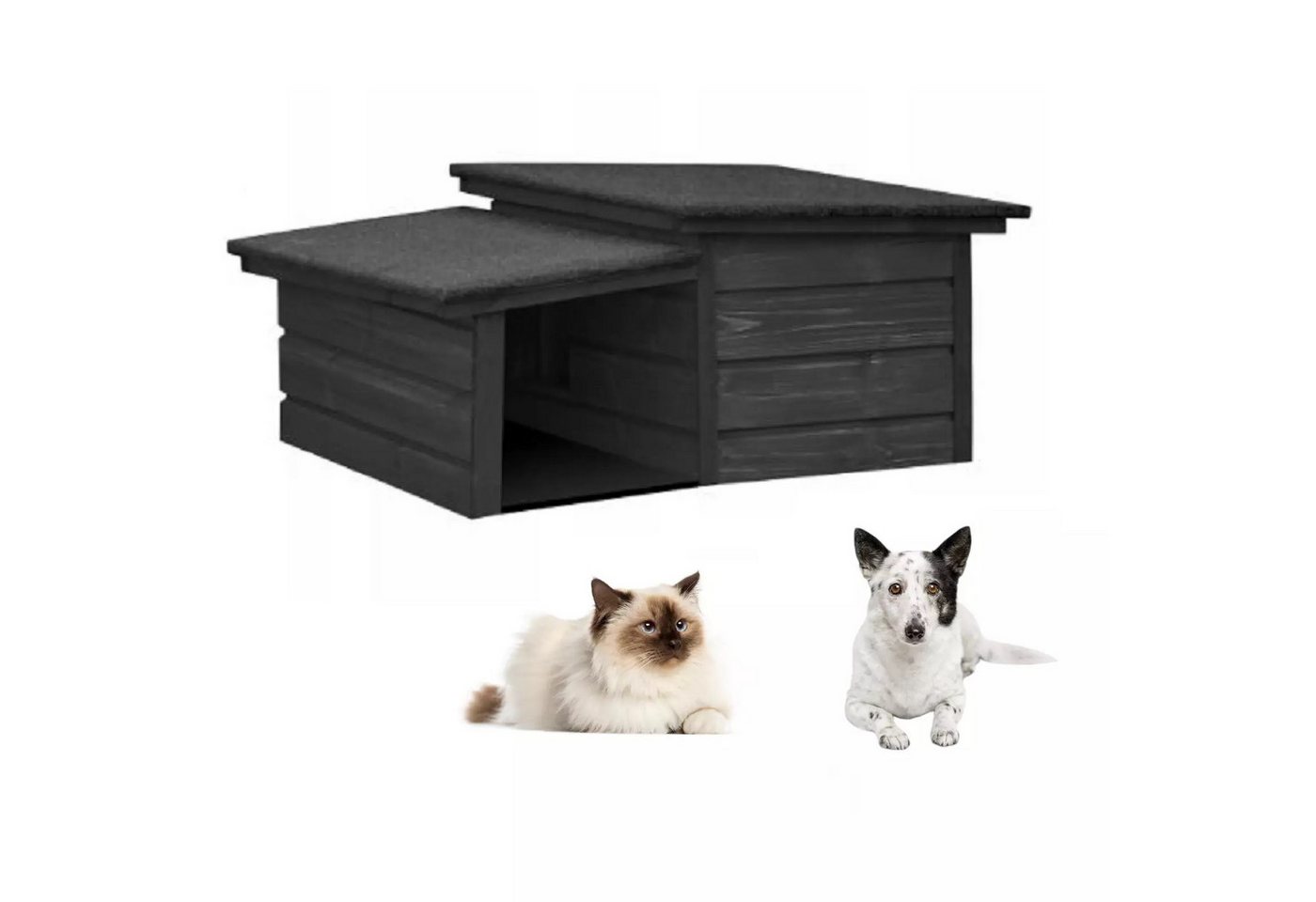 Thumbnail - QLS Tierhaus Hundehütte S 68x60x37cm, mit Vordach Isoliert Winterfest Outdoor Draußen