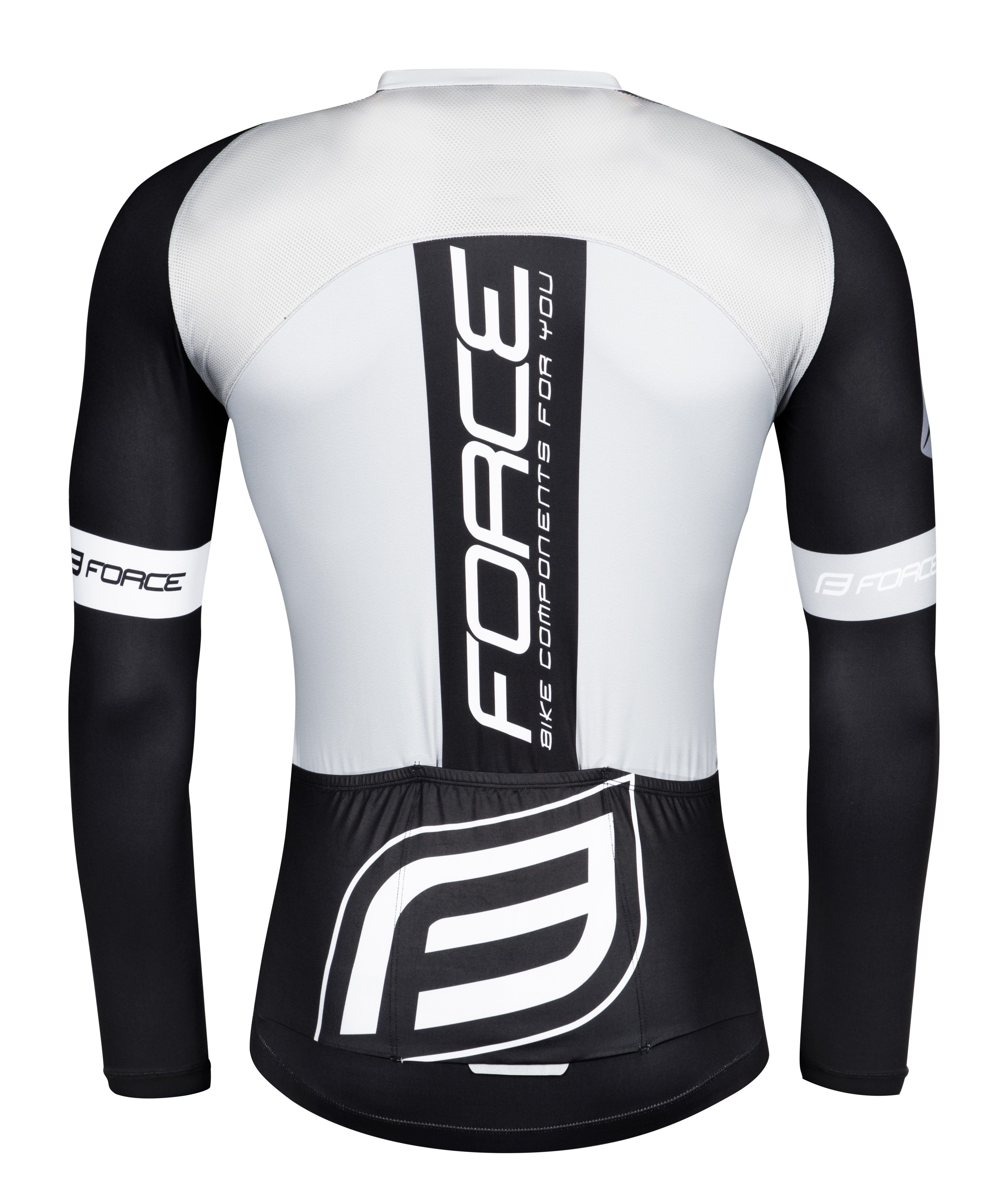 FORCE Radtrikot Jersey F TEAM PRO PLUS lang geschnitten, schwarz-weiß %%% *