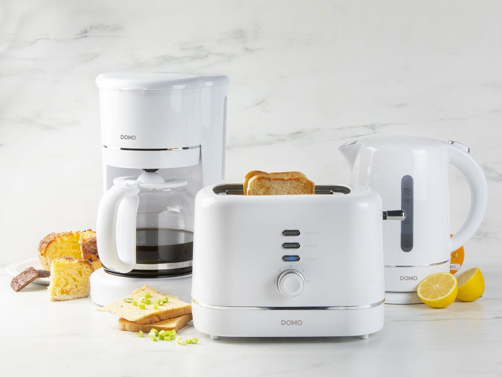 Setpoint Frühstücks-Set (3-tlg), Kabelloser Wasserkocher - kleiner Retro Toaster - Filterkaffeemaschine