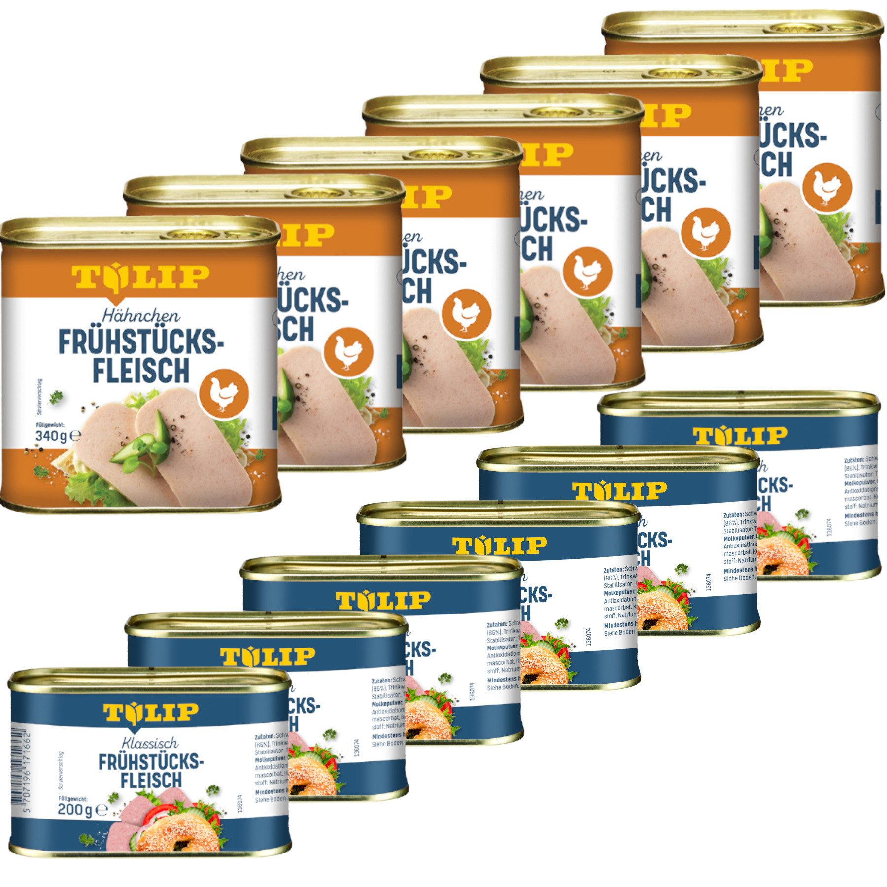 TULIP Wurstkonserve Set aus Frühstücksfleisch 200g + Hähnchen 340g Konserve, (Schwein + Hähnchen), Dänische Delikatesse