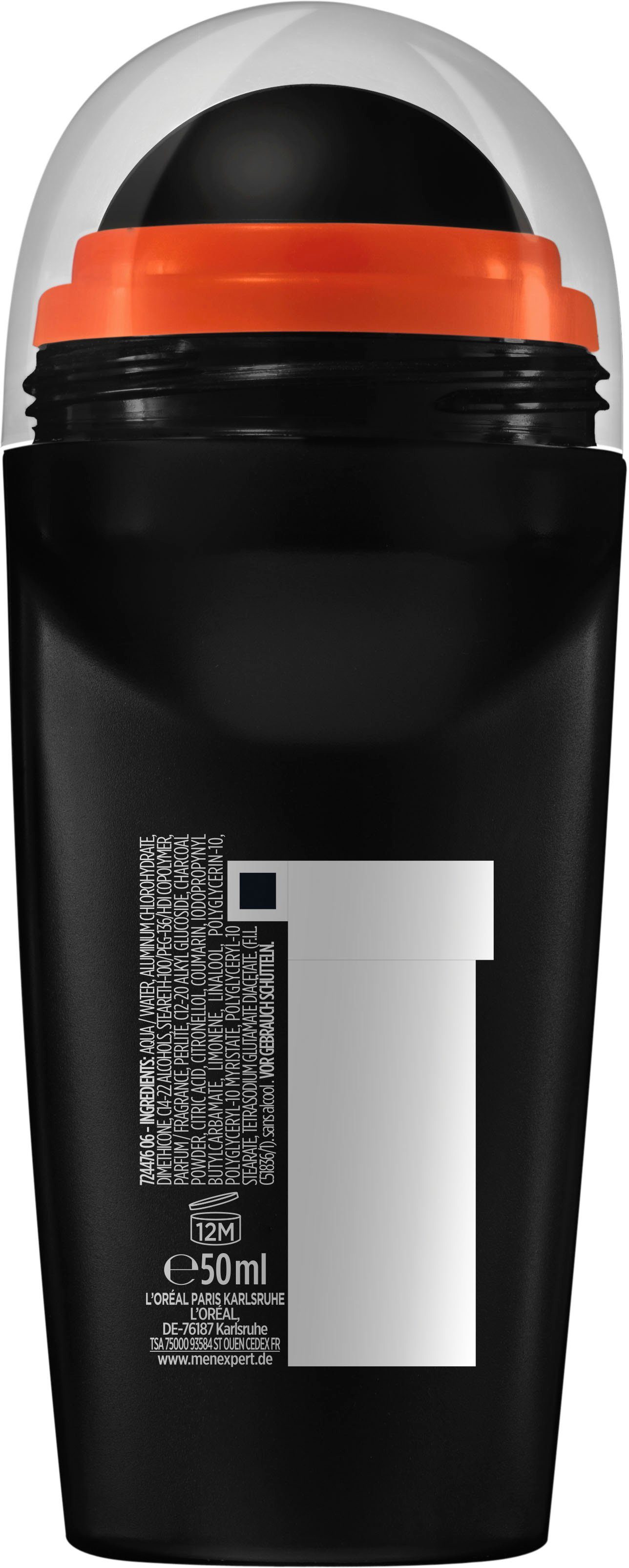 L'ORÉAL PARIS MEN EXPERT Deo-Roller Deo Roll-on Carbon Protect, Packung, 6-tlg., mit hoher Zuverlässigkeit