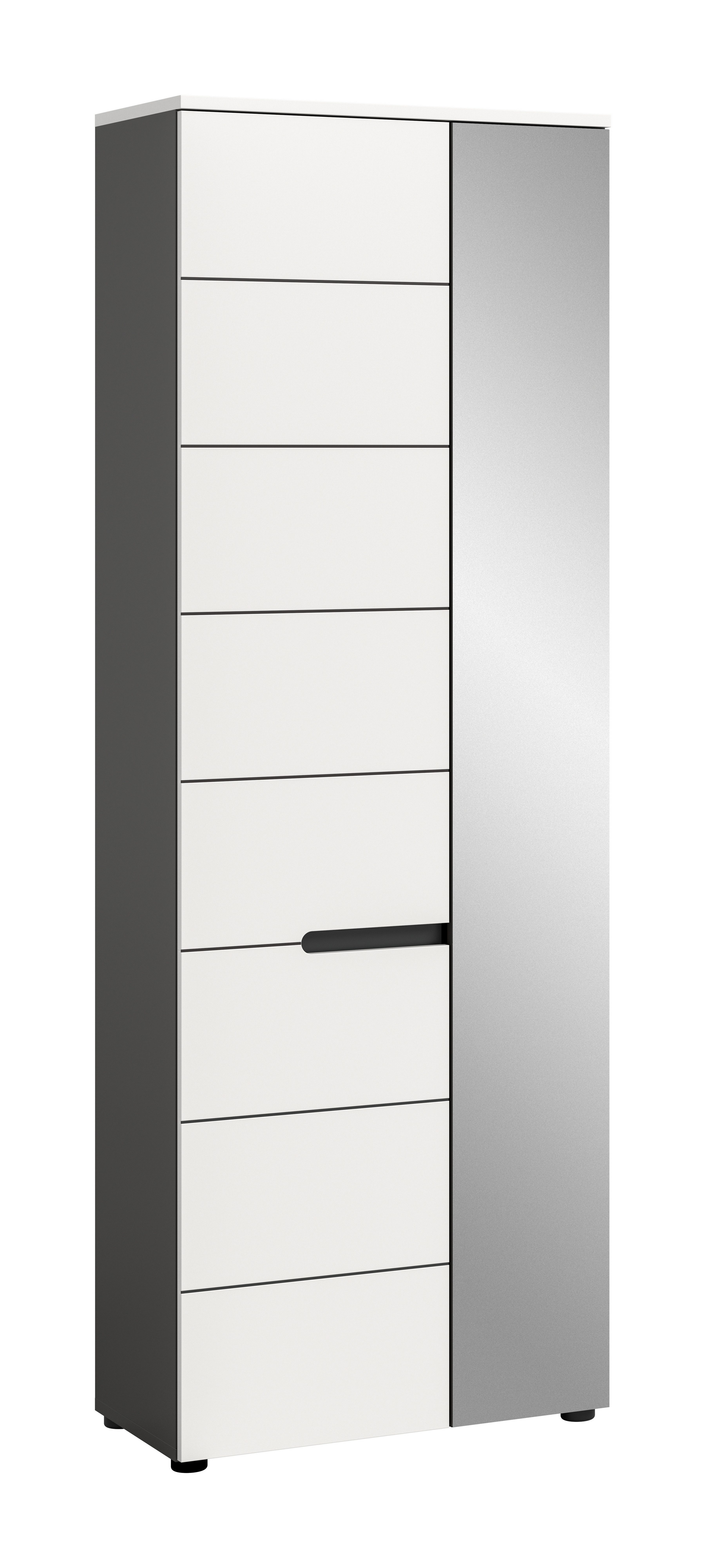 furnling Garderobenschrank Cano 1 Tür, 1 Spiegeltür, 6 Fächer, grau/weiß, Garderobenmöbel, Flurmöbel