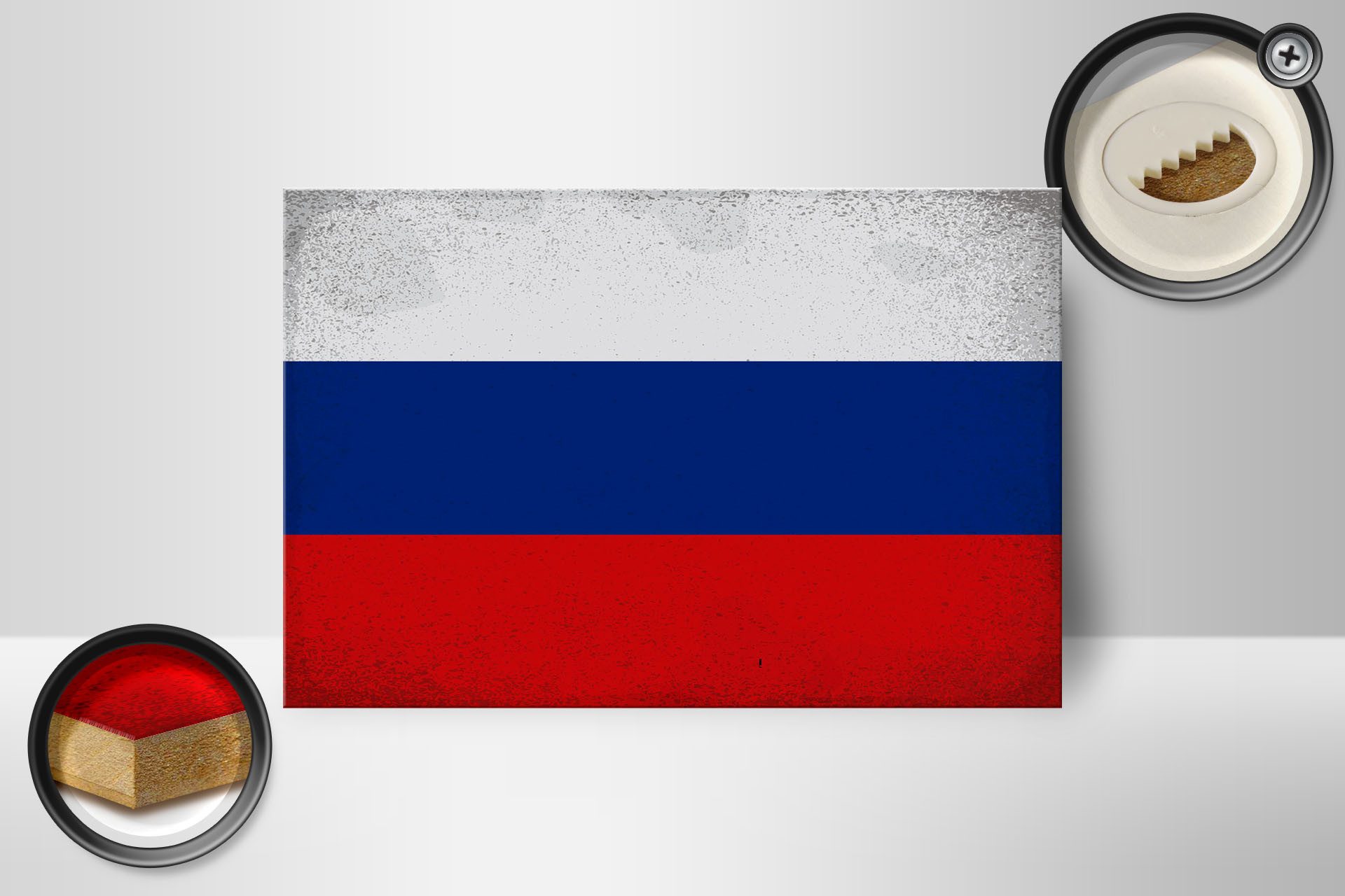 Femer GmbH Holzbild Flagge Russland 18x12 cm Flag of Russia Vintage, Flaggen (1 St), Glatte Holzfaserplatte (MDF), vorn beschichtet