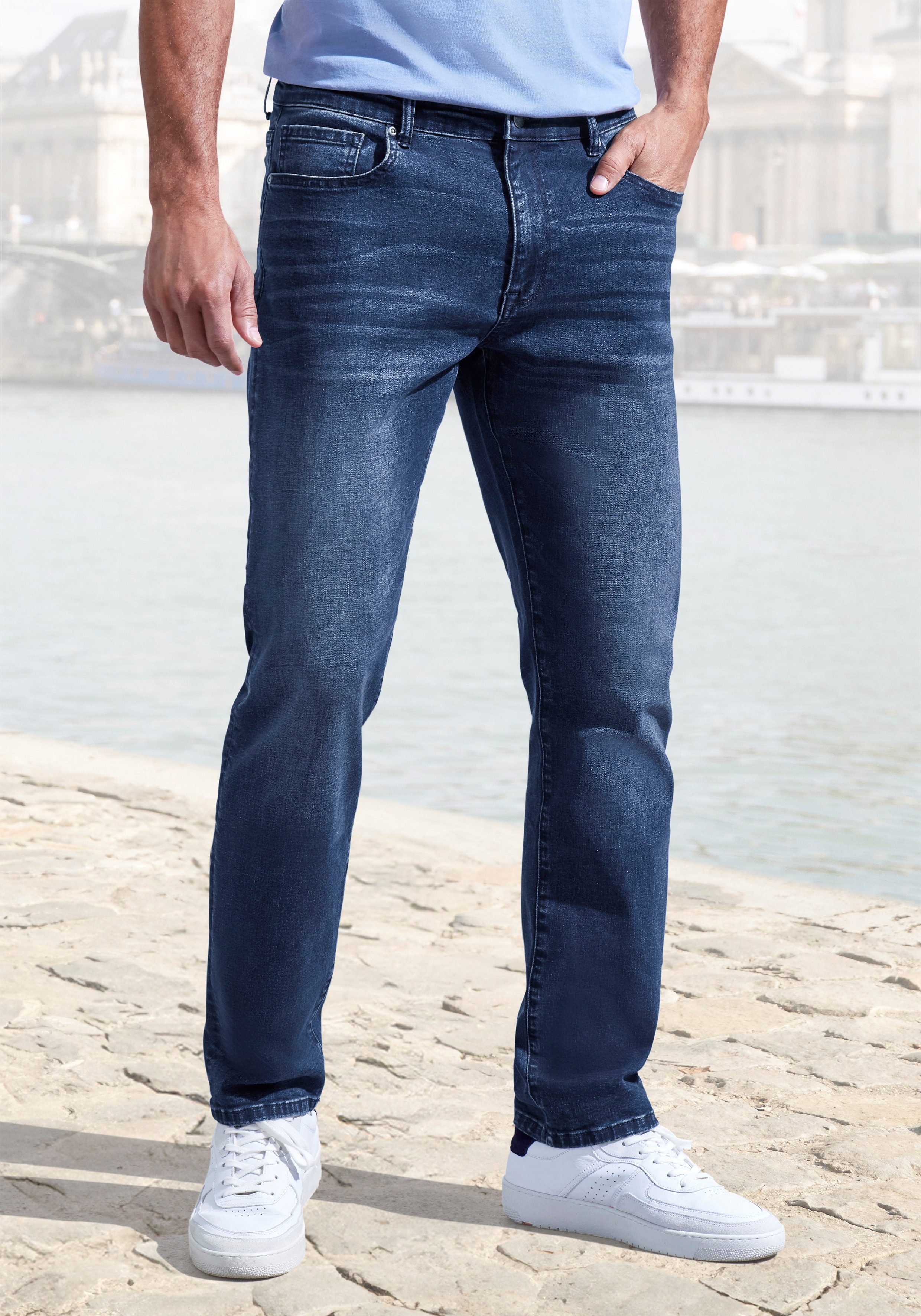 John Devin 5-Pocket-Jeans Straight-fit Jeans aus elastischer Denim-Qualität, in 3 Längen: 30 & 32 & 34
