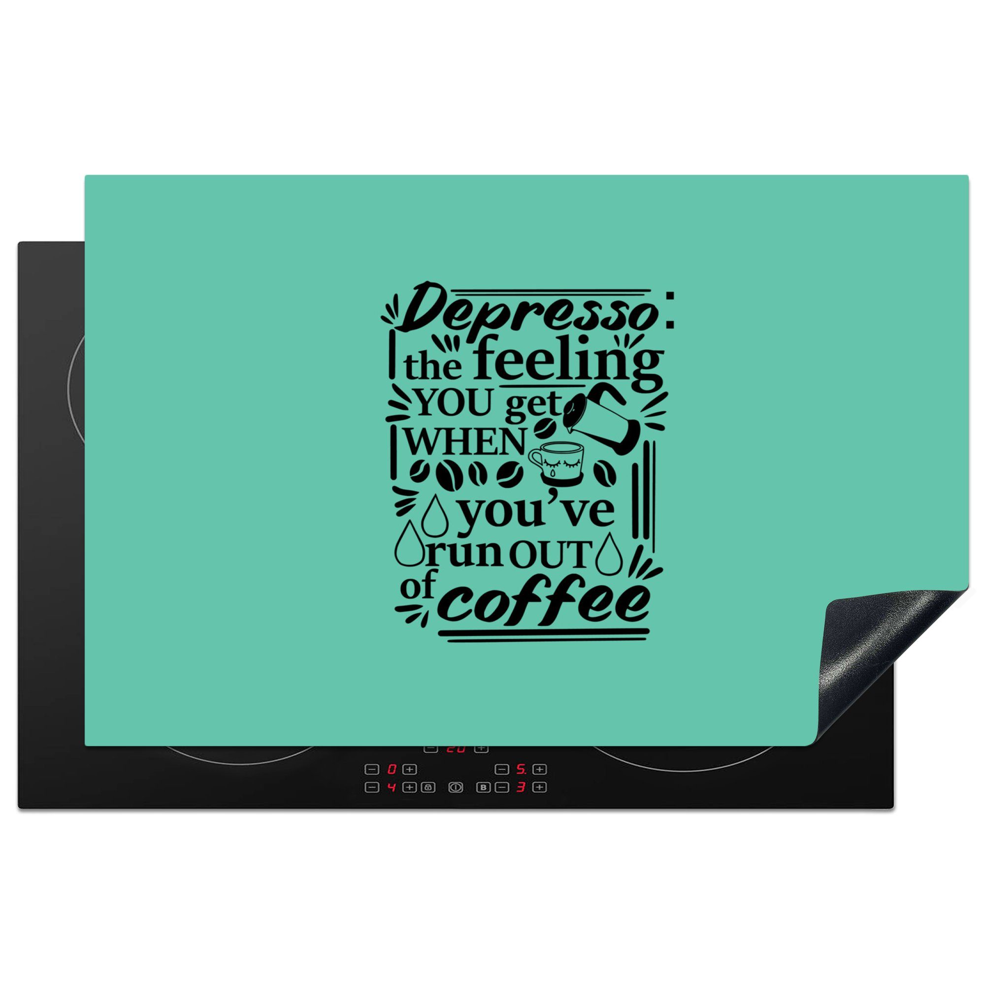 MuchoWow Herdblende-/Abdeckplatte Kaffee - Zitate - Grün, Vinyl, (1 tlg), 81x52 cm, Induktionskochfeld Schutz für die küche, Ceranfeldabdeckung