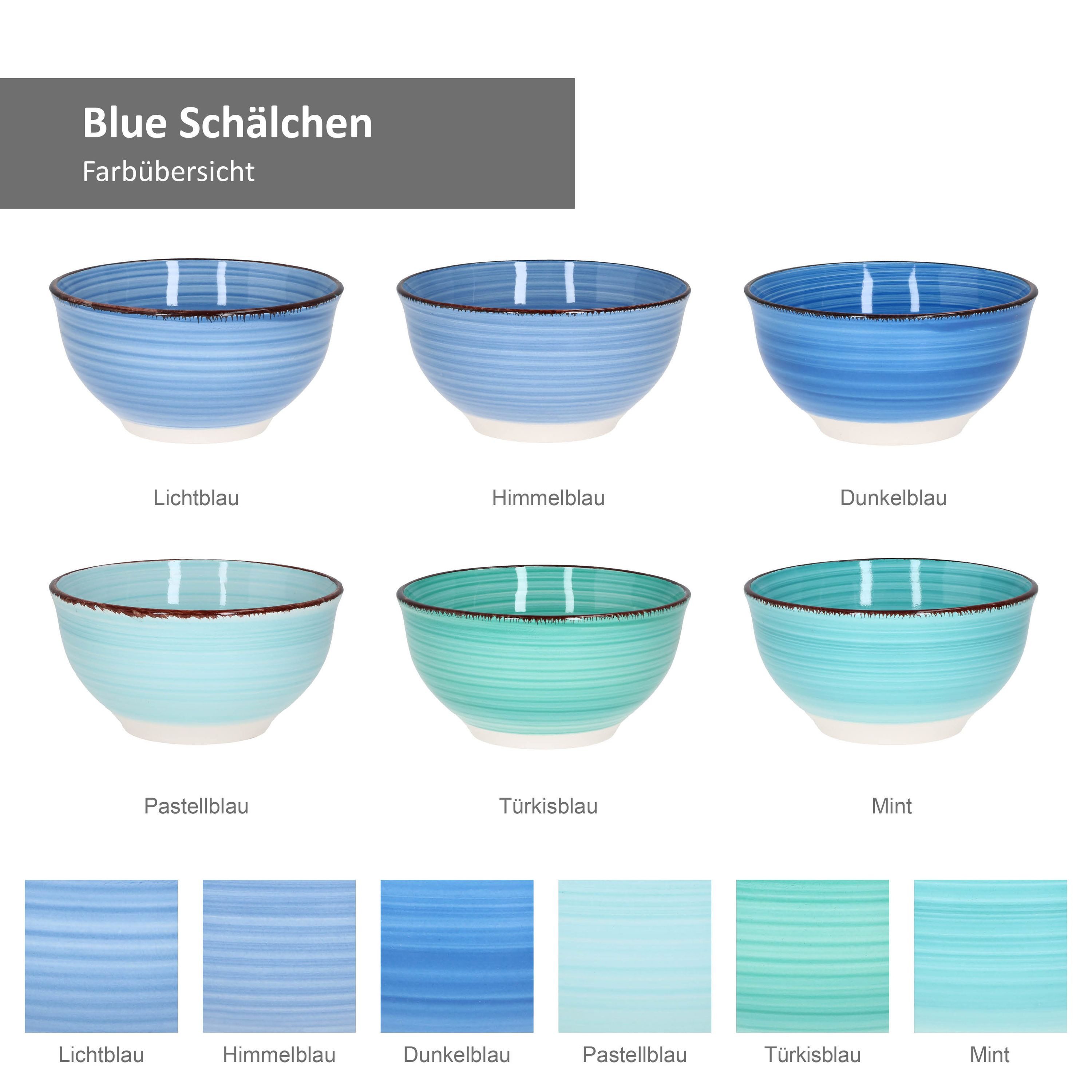 MamboCat Müslischale Blue 6er Set Snack- & Dip-Schälchen Ø12cm 200ml blaue Dessert-Schale, Steingut – Bild 4 von 4