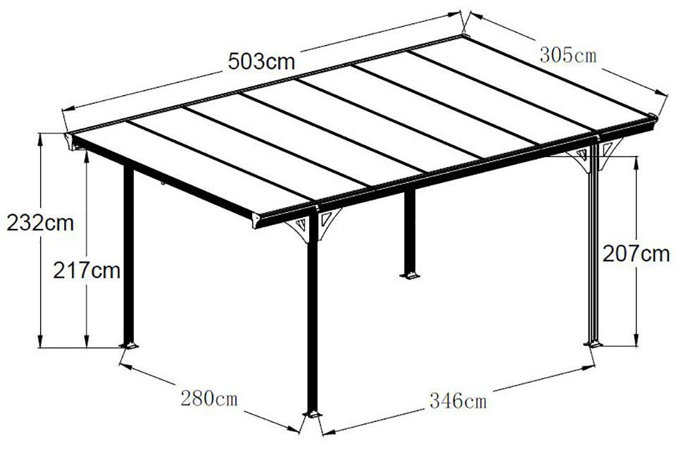 WESTMANN Einzelcarport Flachdach, BxT: 305x503 cm, aus Aluminium, Einfahrtshöhe, 217 inkl. cm Schrauben-Kit Regenrinne und