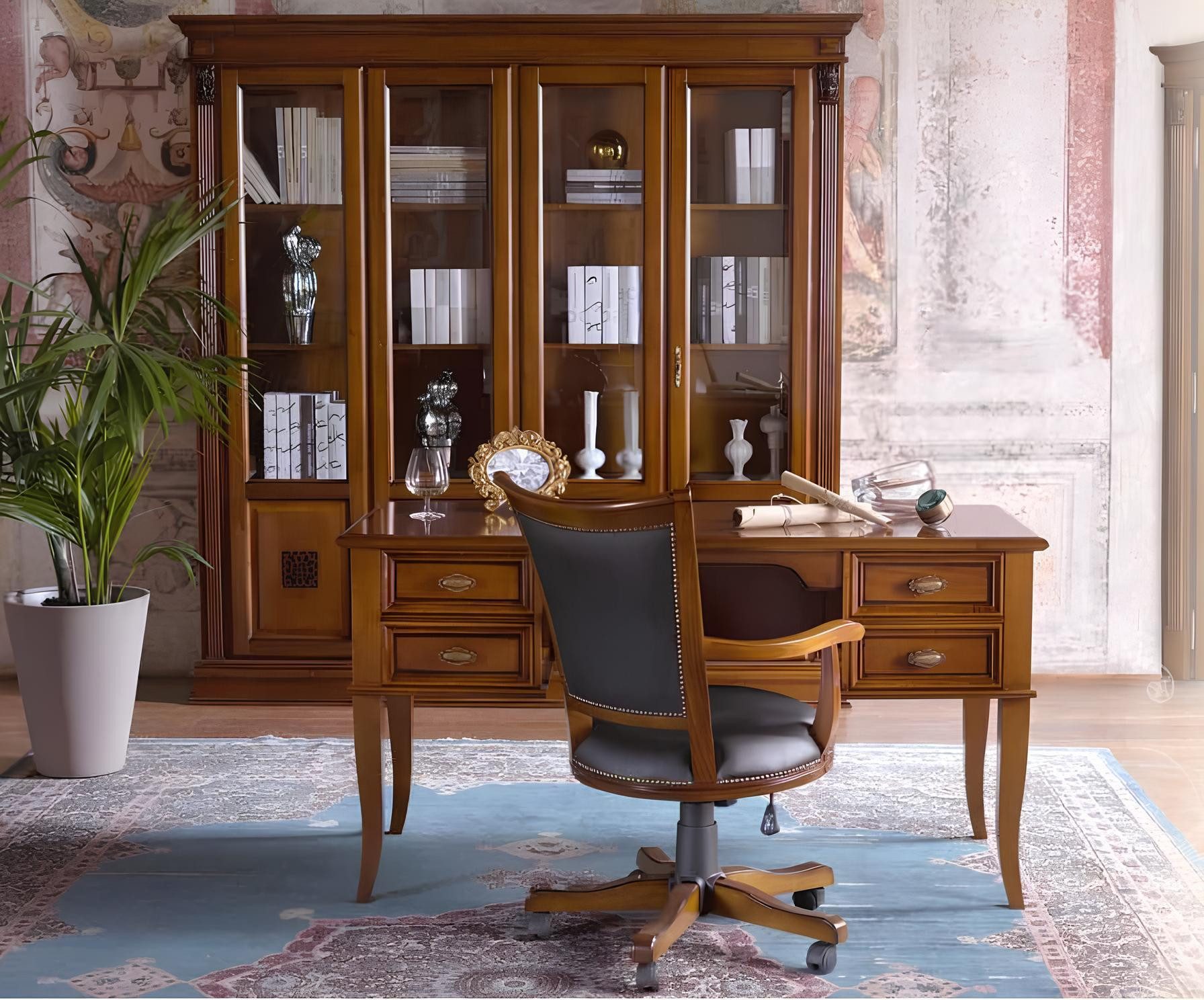 JVmoebel Bürostuhl Eleganter Bürosessel aus Leder im Barockstil mit Rokoko-Elementen (1 St), Made in Europa