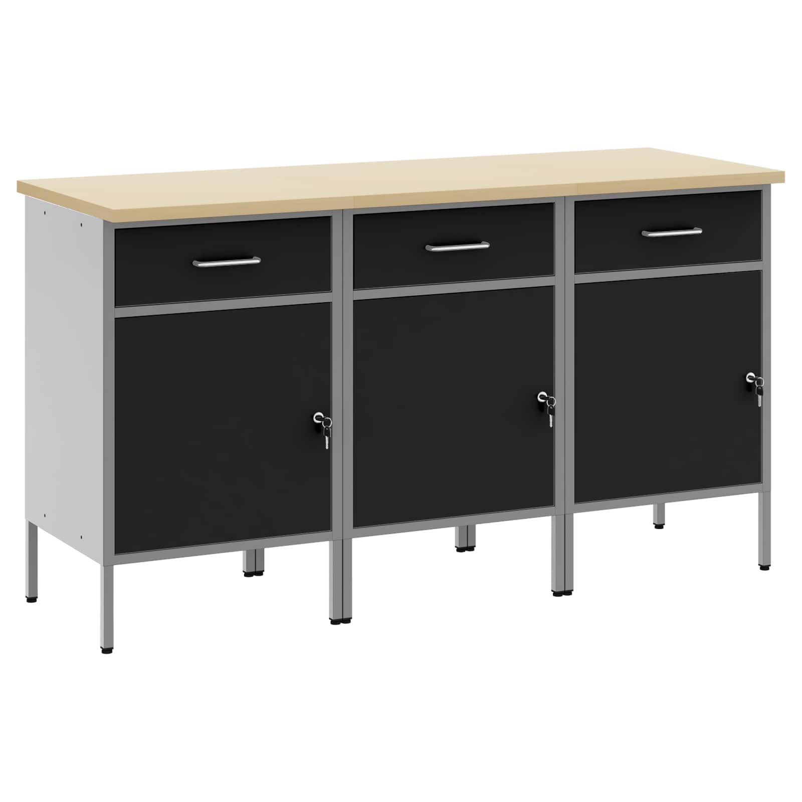Werkzeugschrank Werkbank mit Schubladen 3 pcs Schwarz und Grau 150 x 55 x 85 cm