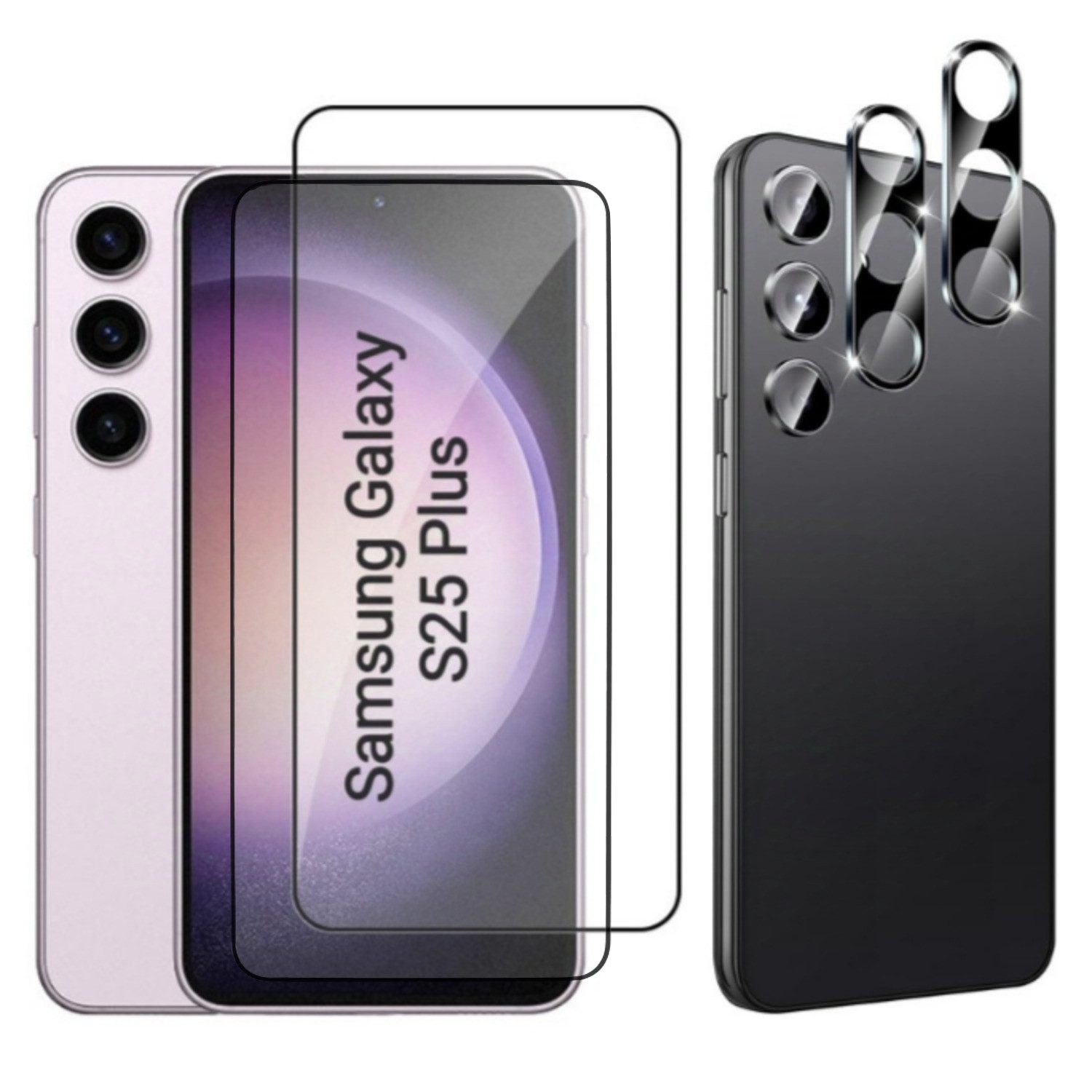 CLM-Tech Displayschutzglas 2X Schutzfolie für Samsung Galaxy S25 PLUS Panzerfolie 2X Kameraschutz für Samsung Galaxy S25+ 6,7 Zoll, 4er Set Kameraglas Panzerglas Displayschutz 9H Glas Folie, 4 Stück, Unterstützt Fingerabdruck-ID