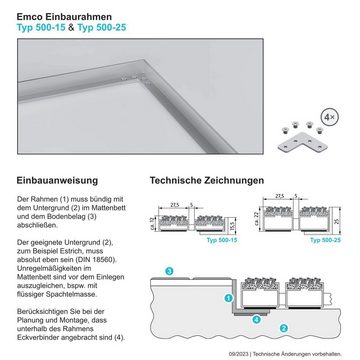Fußmatte Emco Einbaurahmen 500/15 Aluminium für Eingangsmatten, Emco, rechteckig, Höhe: 15 mm, Material: Aluminium, Größe: 600 x 400 mm