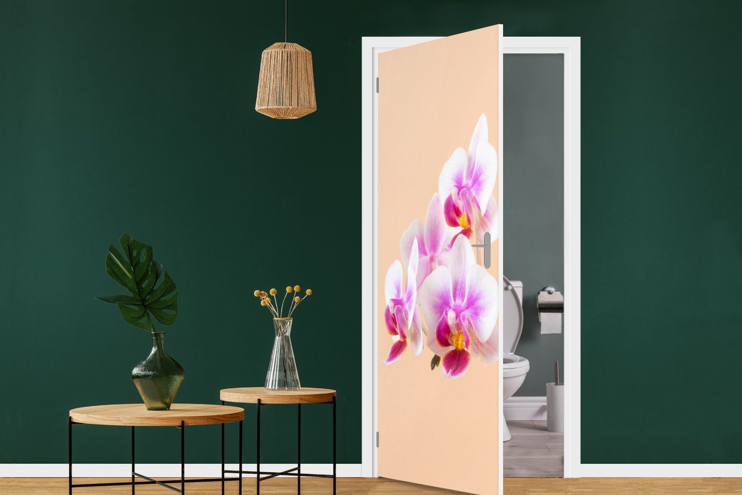 Fototapete Orchidee, MuchoWow Türaufkleber, Türtapete (1 für und Weiße Tür, rosa Matt, St), bedruckt, 75x205 cm
