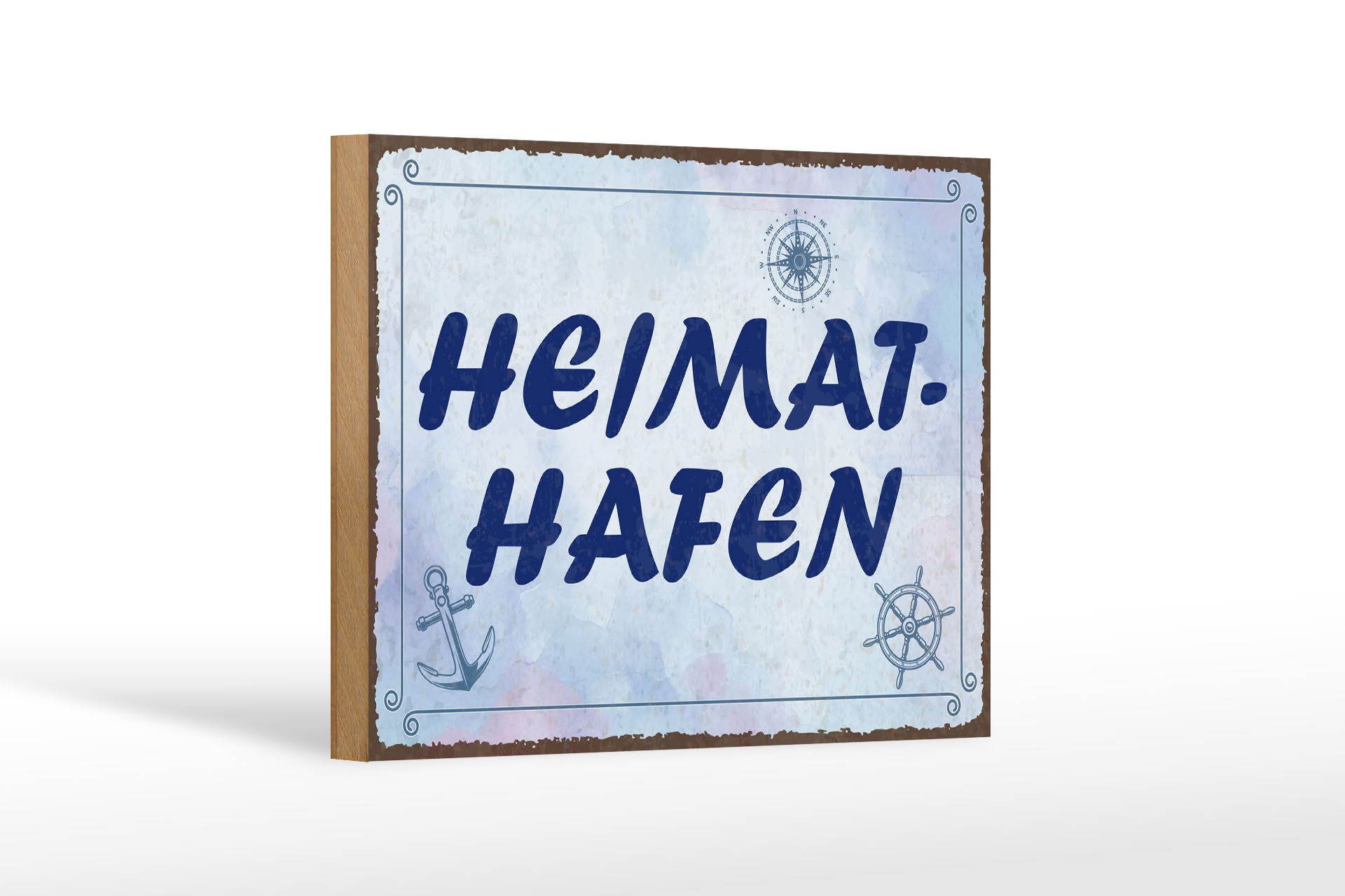 Holzbild Spruch 20x30 cm Heimathafen blaues