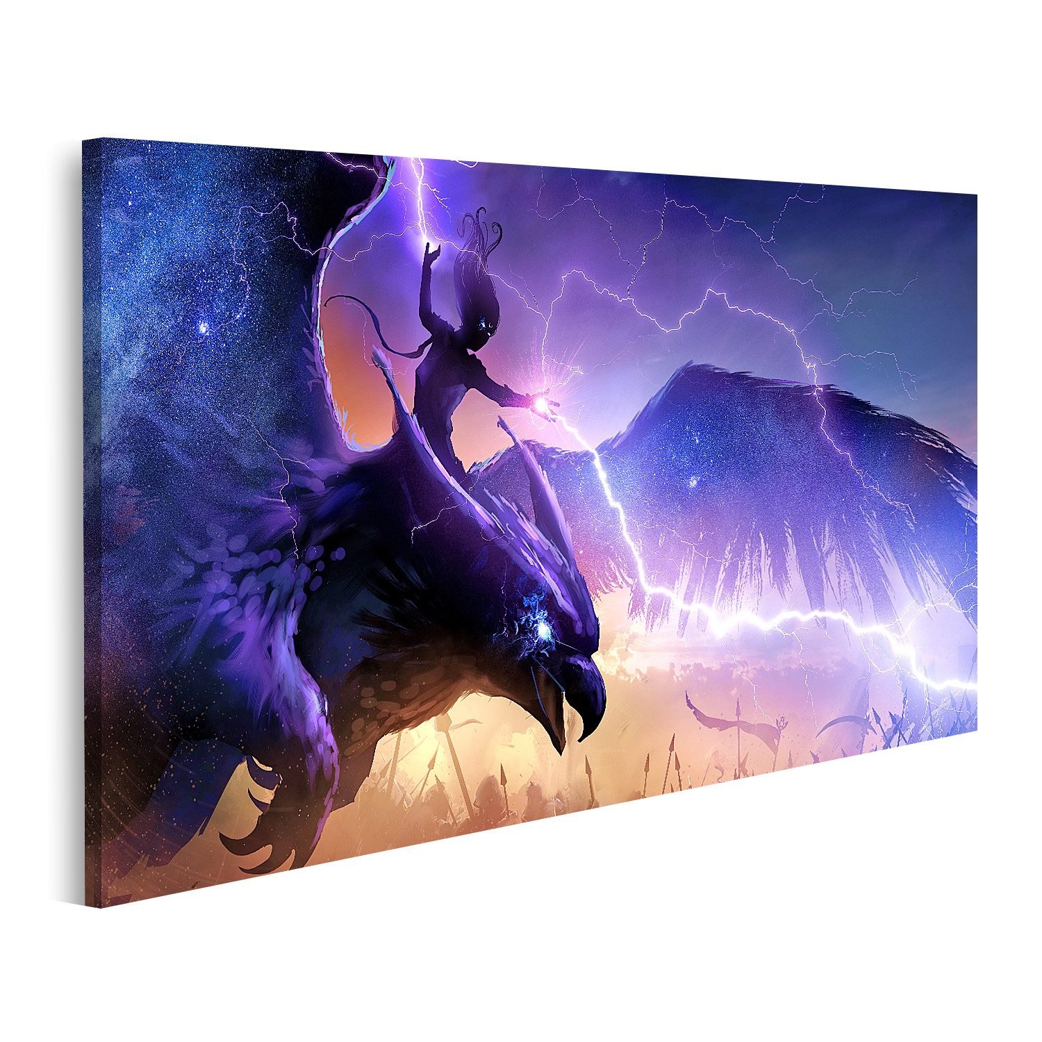 islandburner Leinwandbild Fantasy Schöne Zauberin Reitet Riesige Eule Bilder