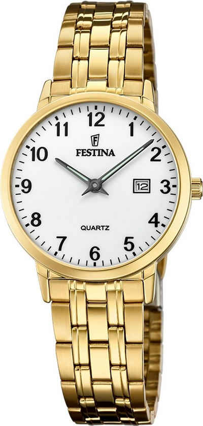 Festina Quarzuhr Festina Elegant Damen Uhr F20514/1 Stahl, Damen Armbanduhr rund, Edelstahlarmband gold, Elegant