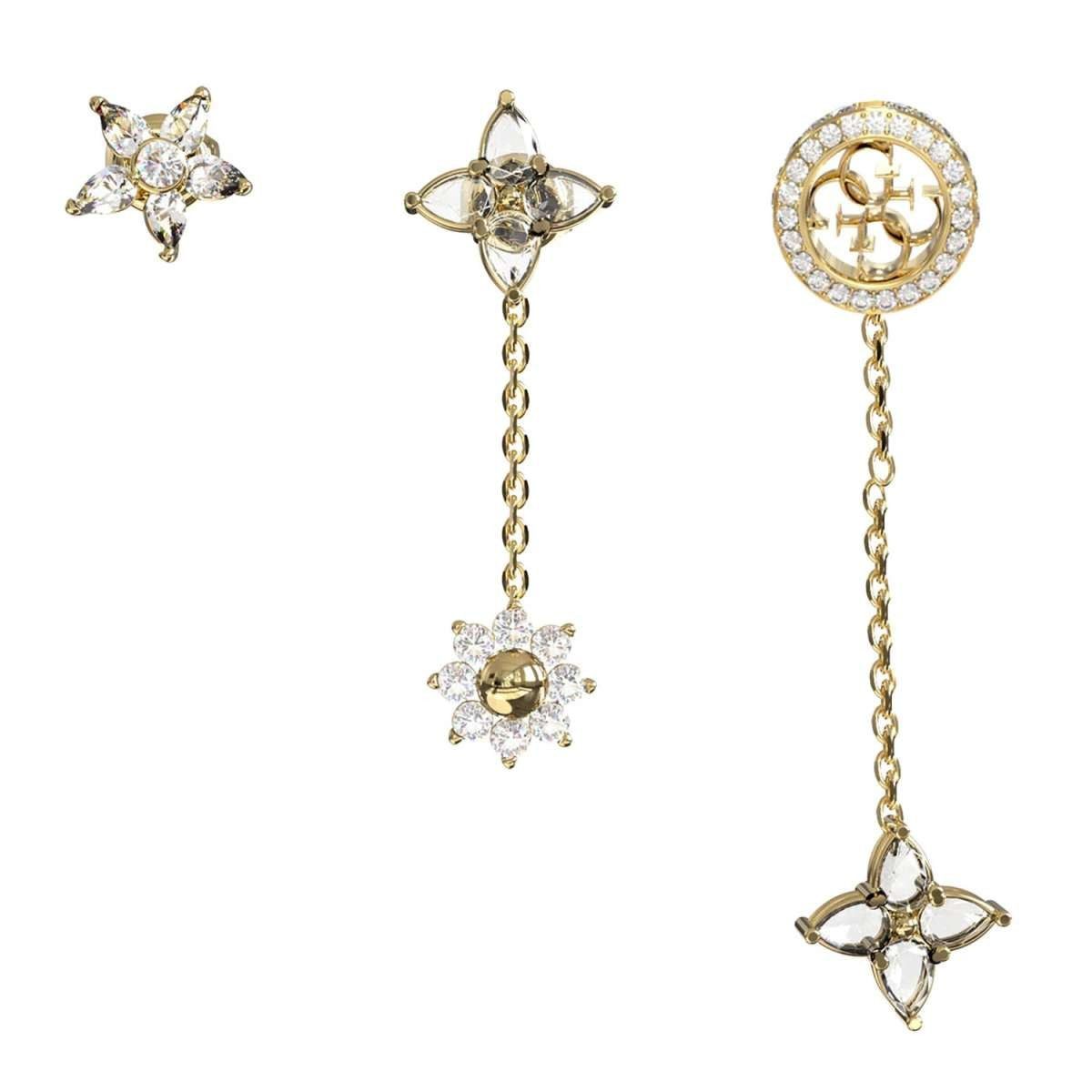 Guess Paar Ohrstecker JUBE06034JWYGT/U, für Damen 3er-Set 4G Crystals Flowers