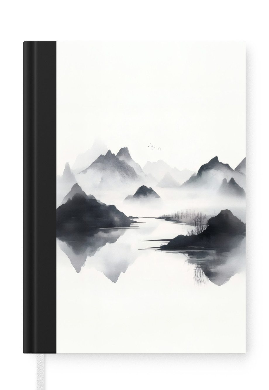 MuchoWow Notizbuch Berge - Neblig - Wasser - Weiß, Notebook, Notizblock a5, Tagebuch, Journal Liniert