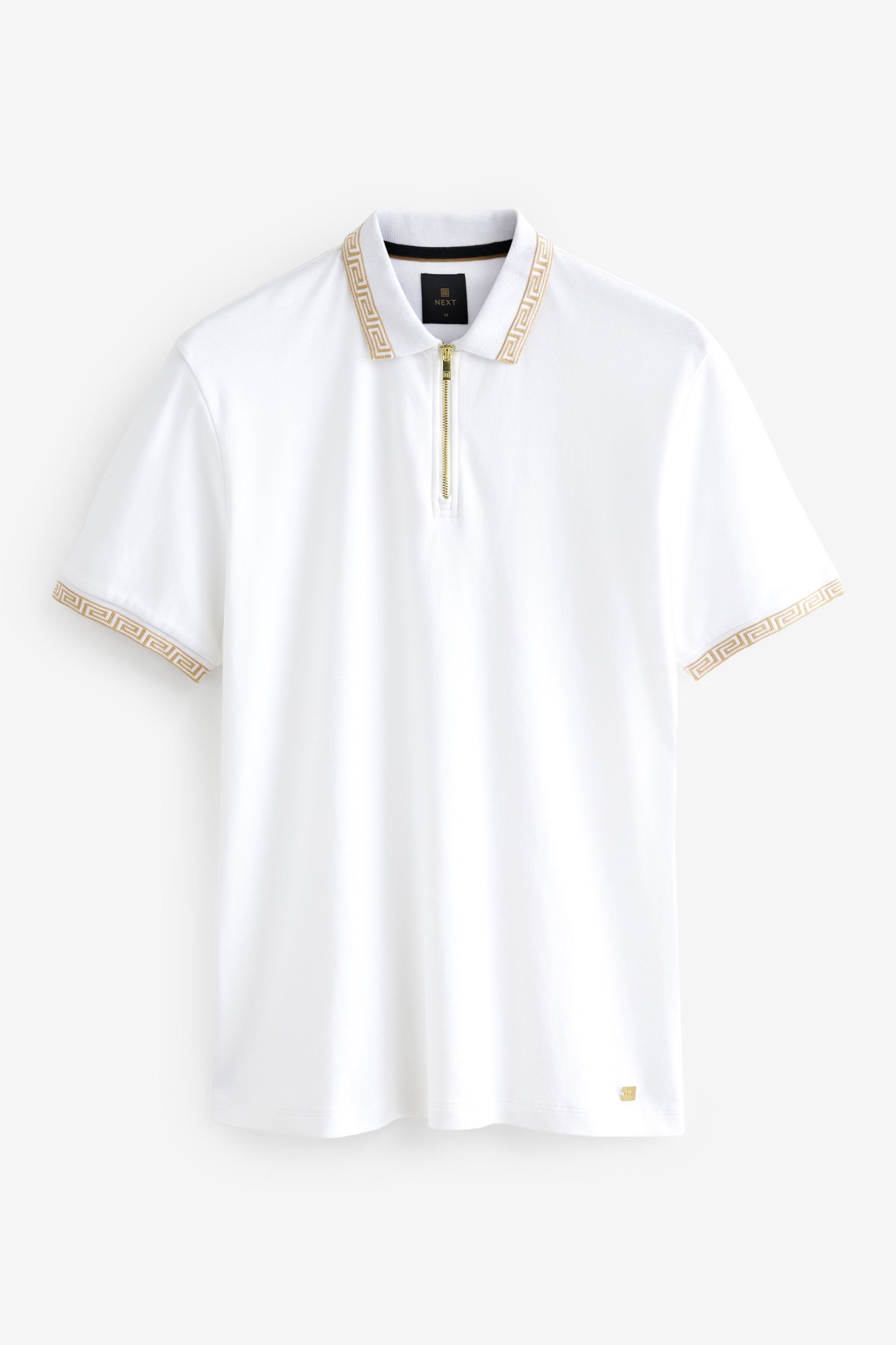 Next Poloshirt Pikee-Poloshirt im Regular Fit mit Kragenstreifen (1-tlg) White/Gold