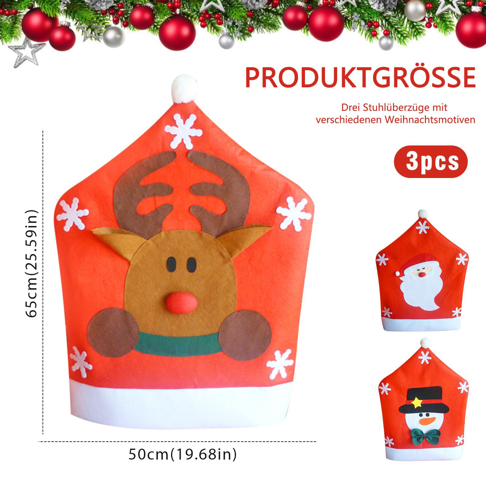 FOUORTUNATE-BEE Stuhlhusse 3er-Set Weihnachts-Stuhlhussen für Esszimmer und günstig online kaufen