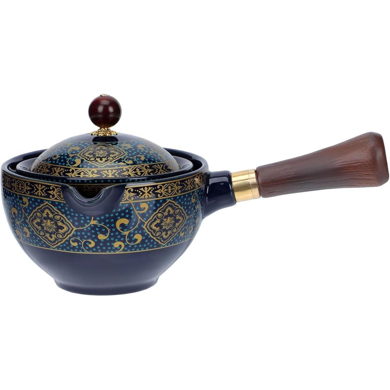 YARNOW Teekanne Keramik Teekanne Japanische Kyusu mit Holzgriff Teesieb Retro