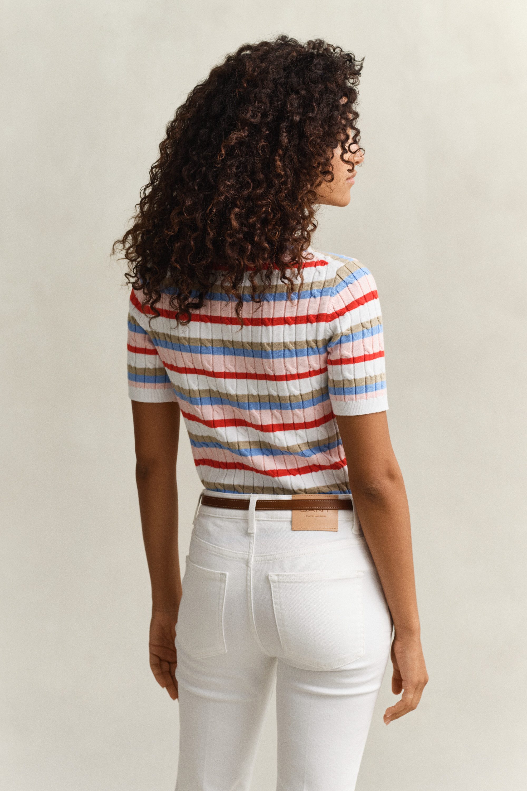 Gant Kurzarmpullover STRETCH COTTON CABLE STRIPE SS Gestreifter Zopfstrick, günstig online kaufen