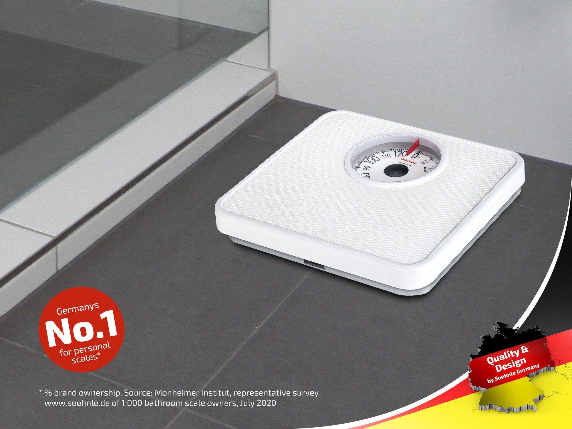 Soehnle Personenwaage Tempo White, 1-tlg., große Vollsichtskala, bis 130kg, rutschfest, hochwertiger Stahl